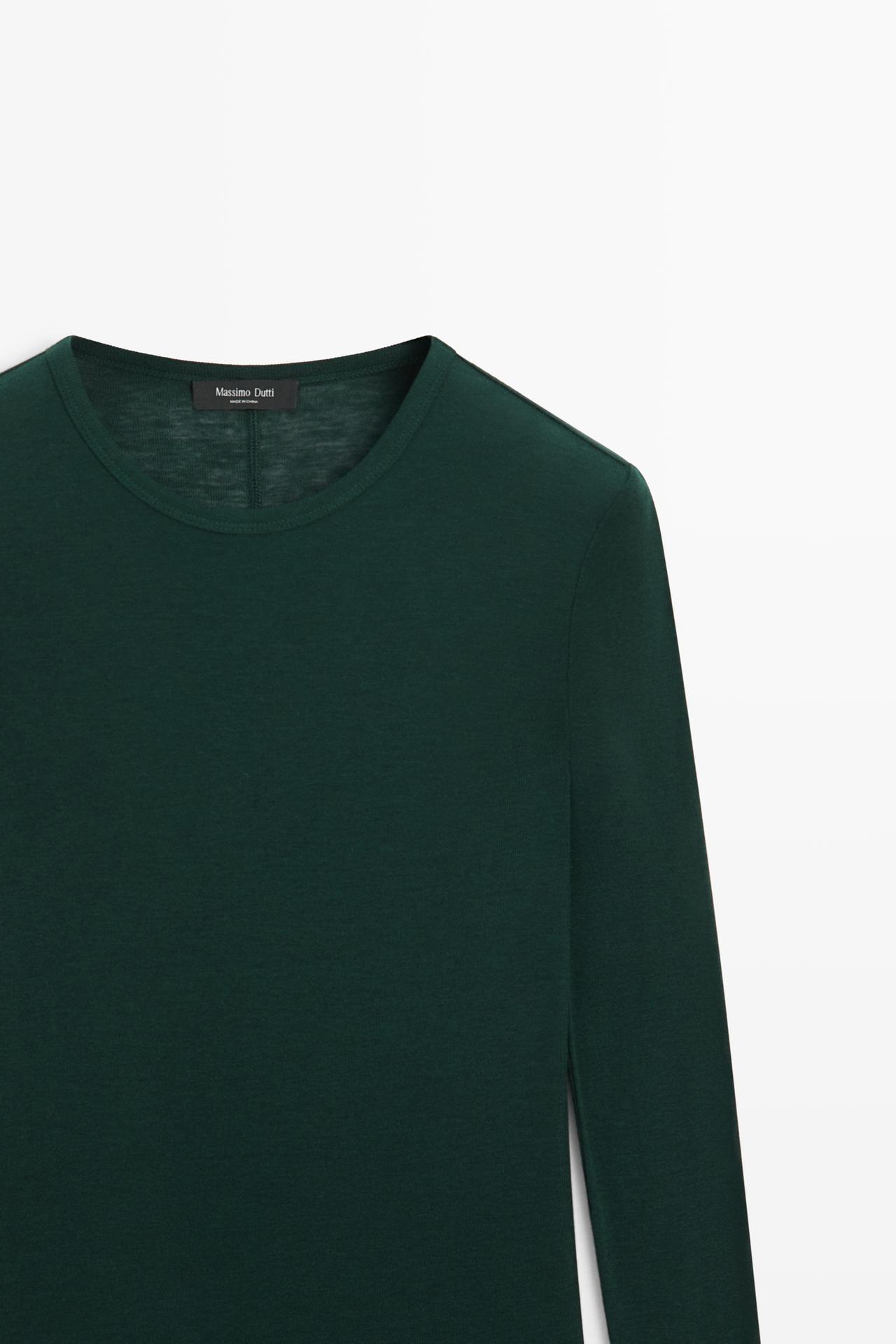 Long sleeve wool-blend T-shirt — BOTTLE GREEN