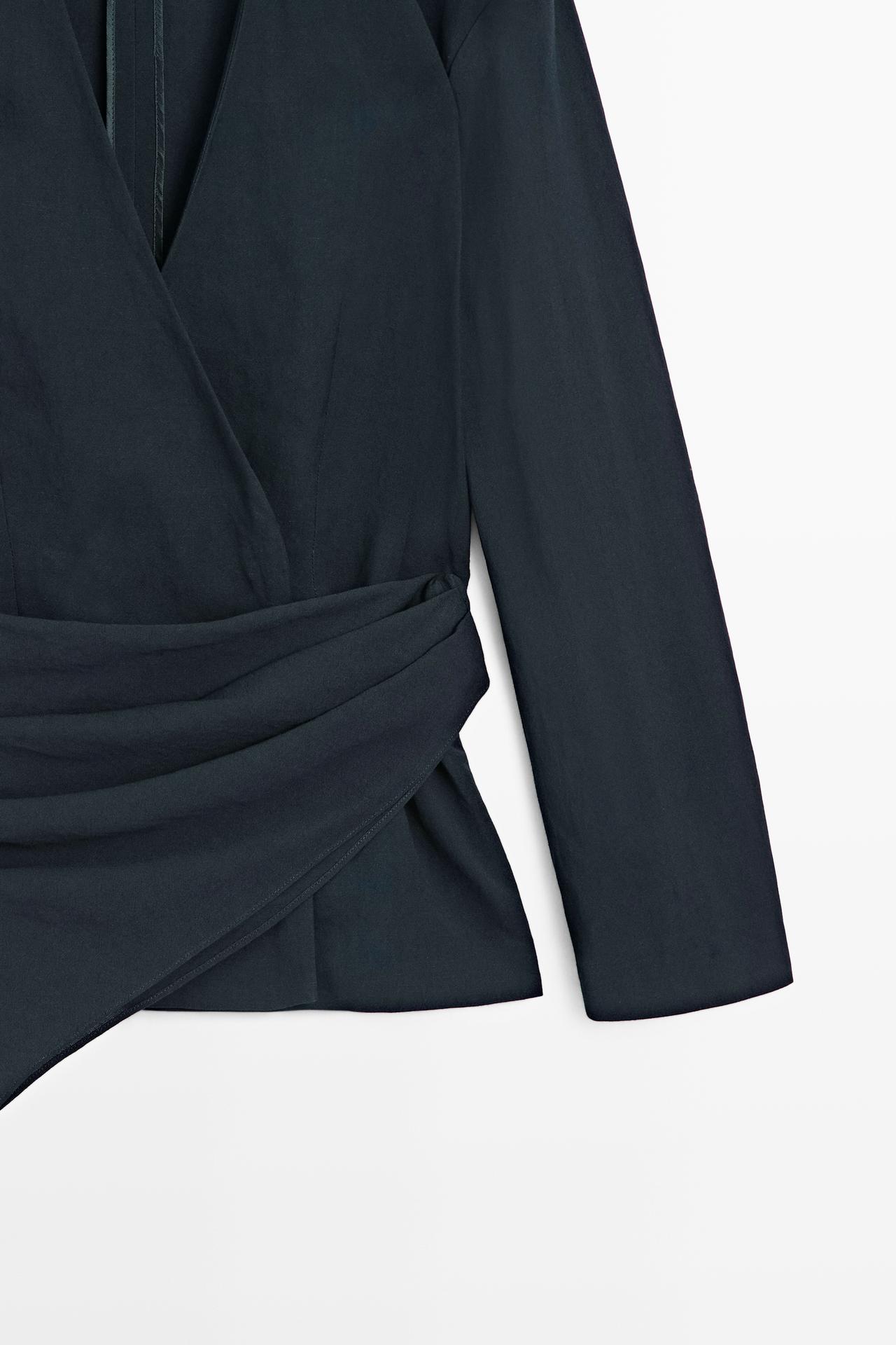 Lightweight wrap blouse with sash detail — DEEP BLUE