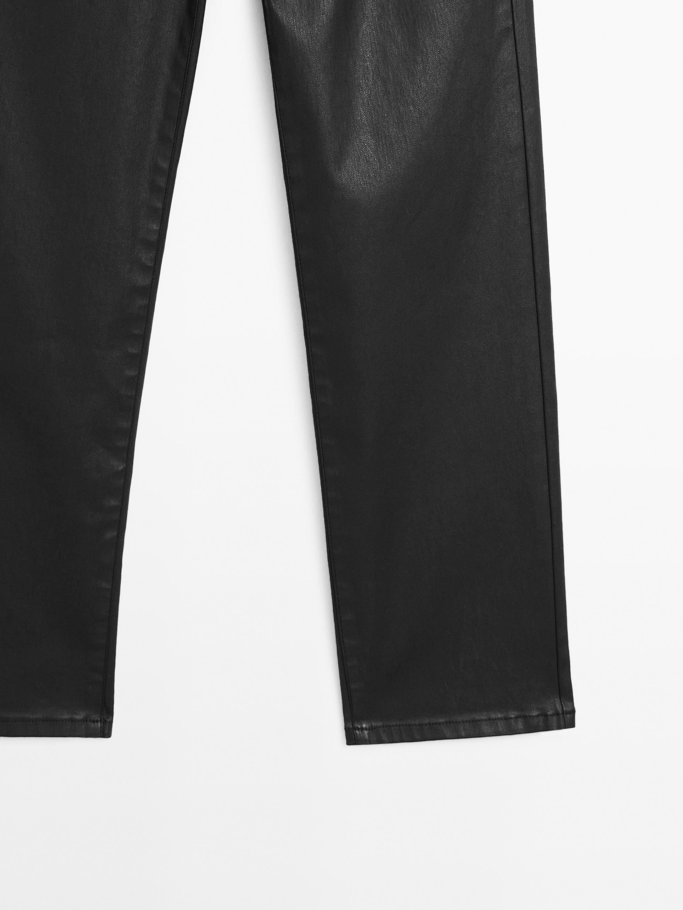 High-waist straight-leg waxed trousers — BLACK
