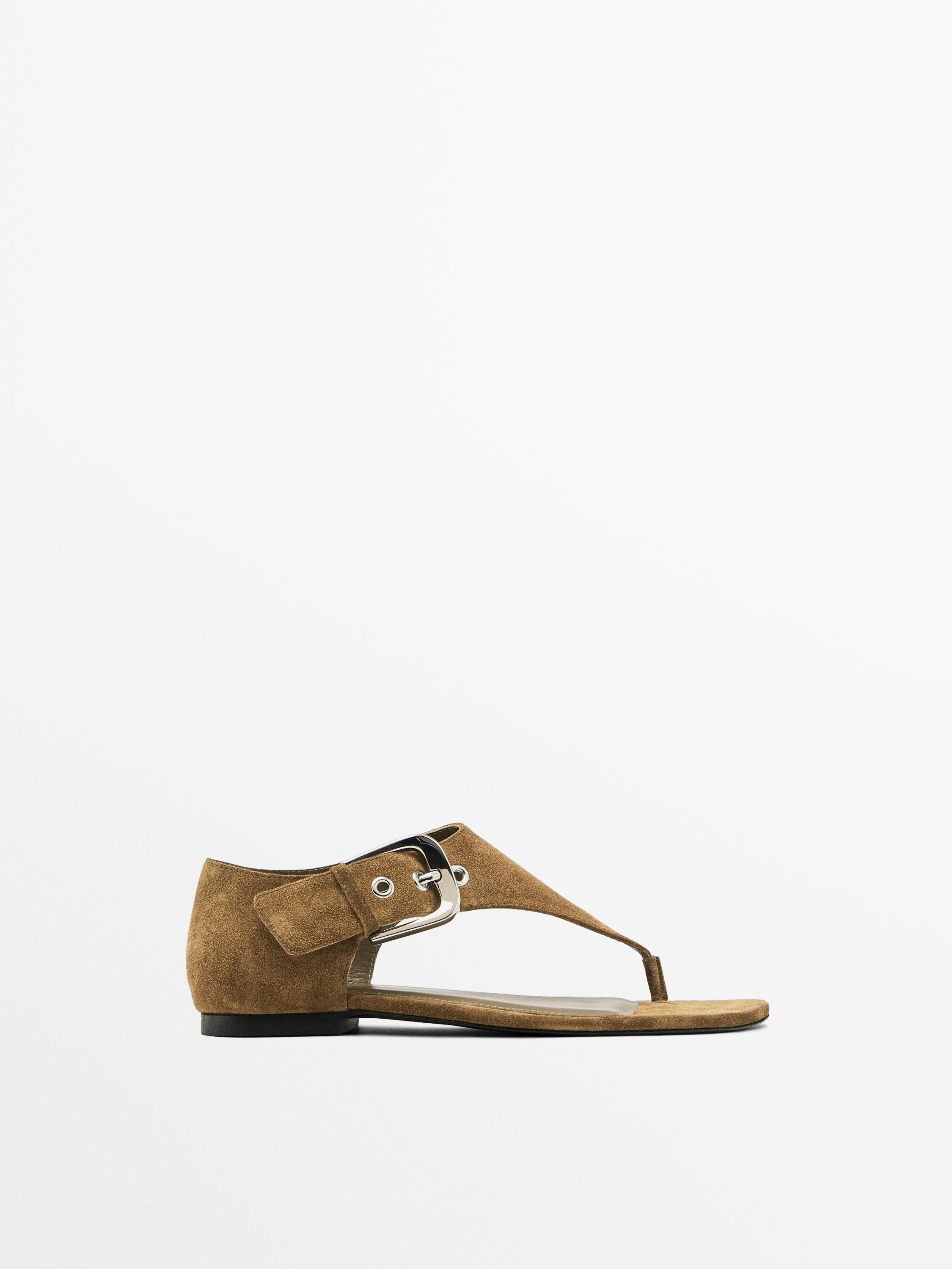 Split suede flat sandals