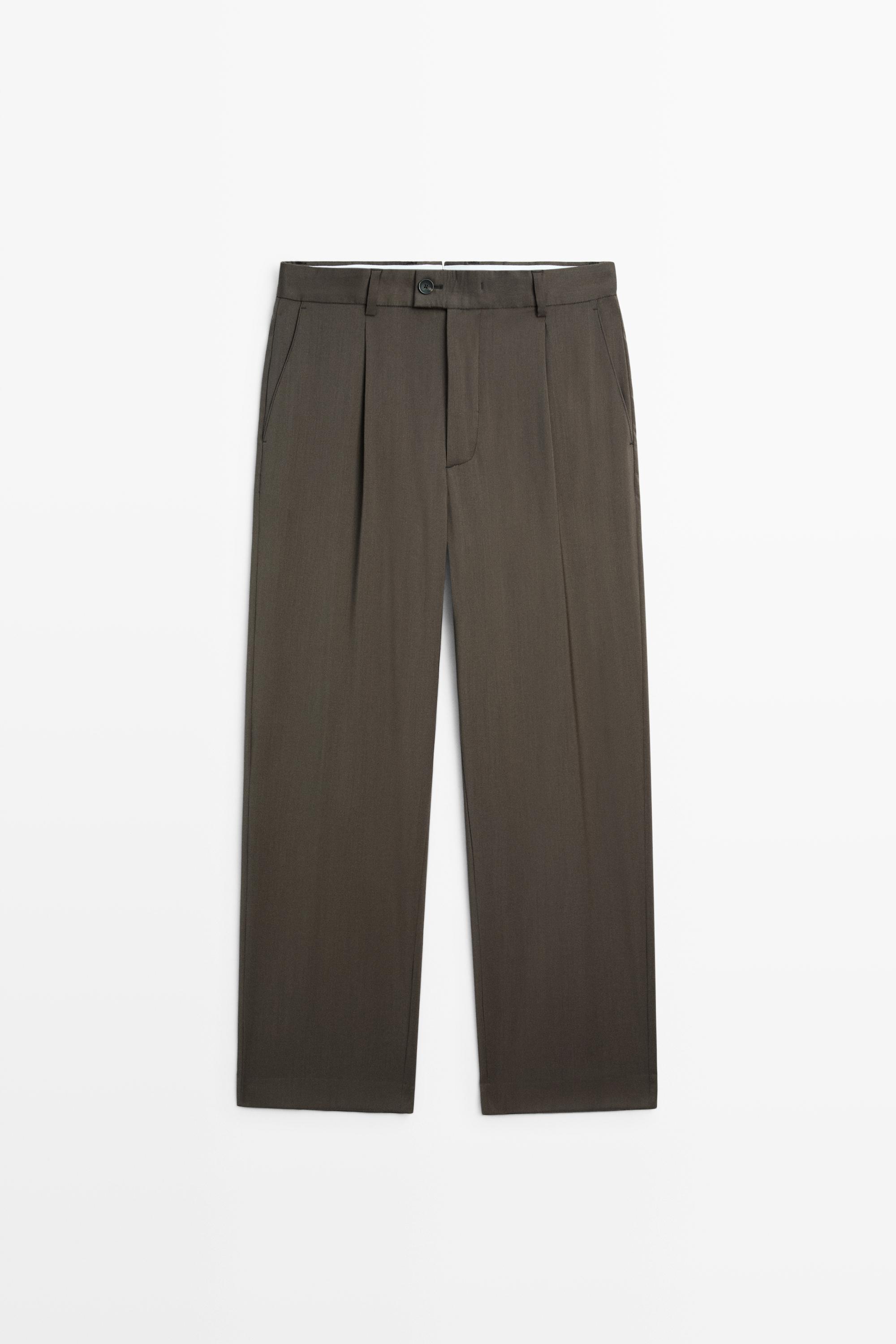 %100 soğuk yünlü pensli relaxed fit pantolon