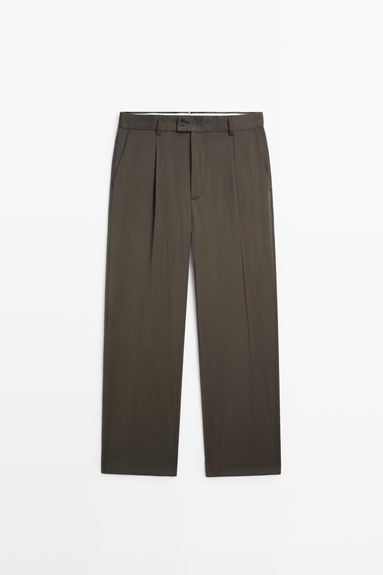 Relaxed fit pants with darts in 100% cool wool — Greyish green