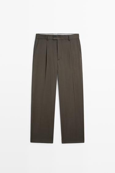 Relaxed fit pants with darts in 100% cool wool — Greyish green 2