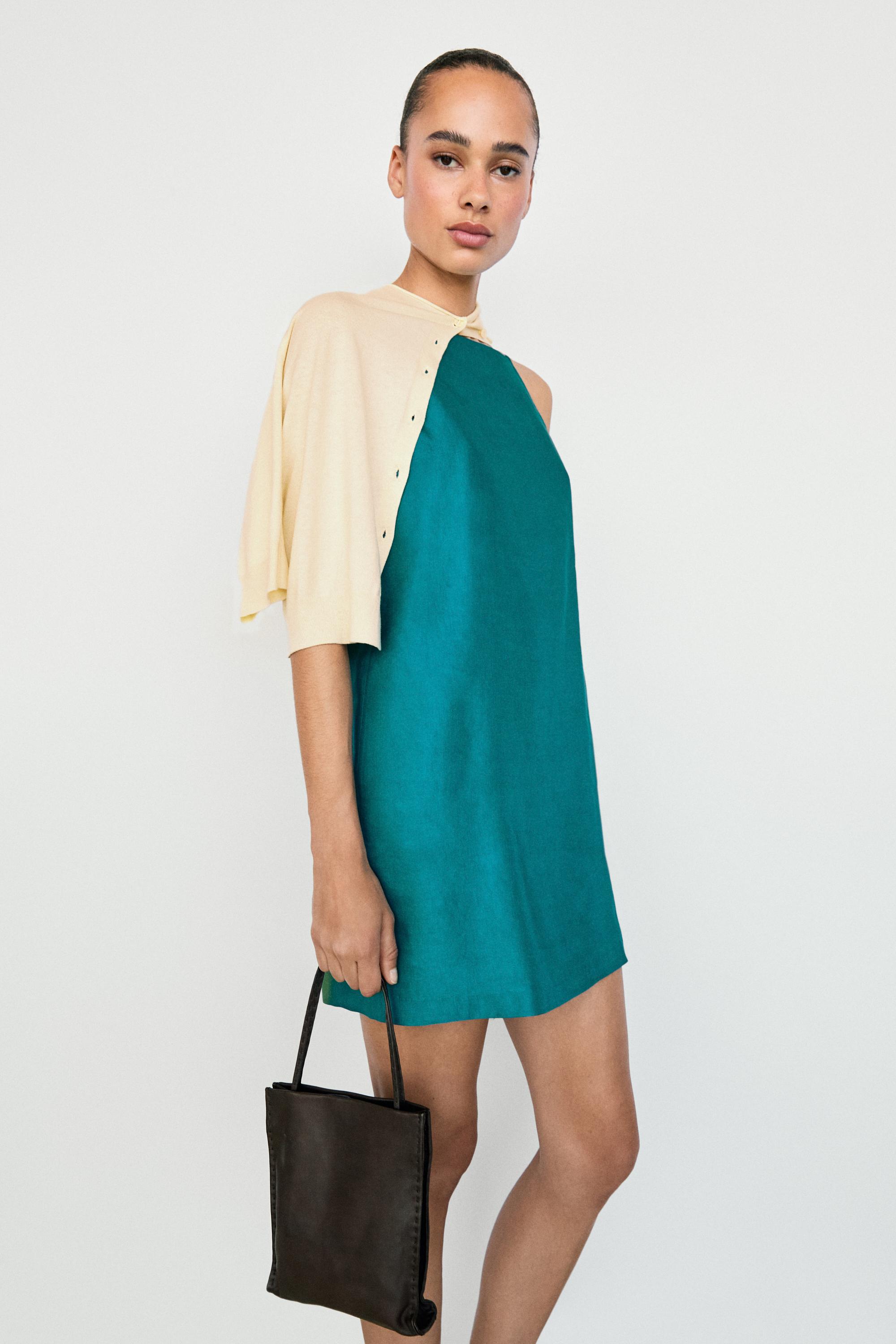 Linen blend mini dress — BLUE