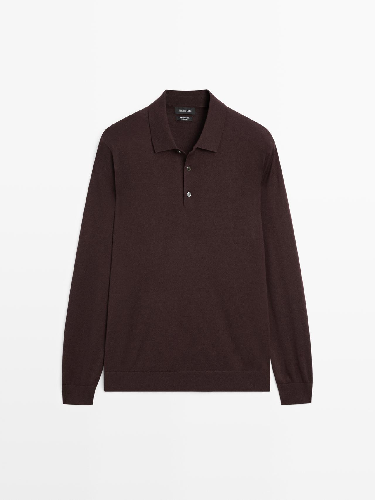 Massimo Dutti - Heren - 100% Merinoswollen Tricot Polotrui - Granaat - M