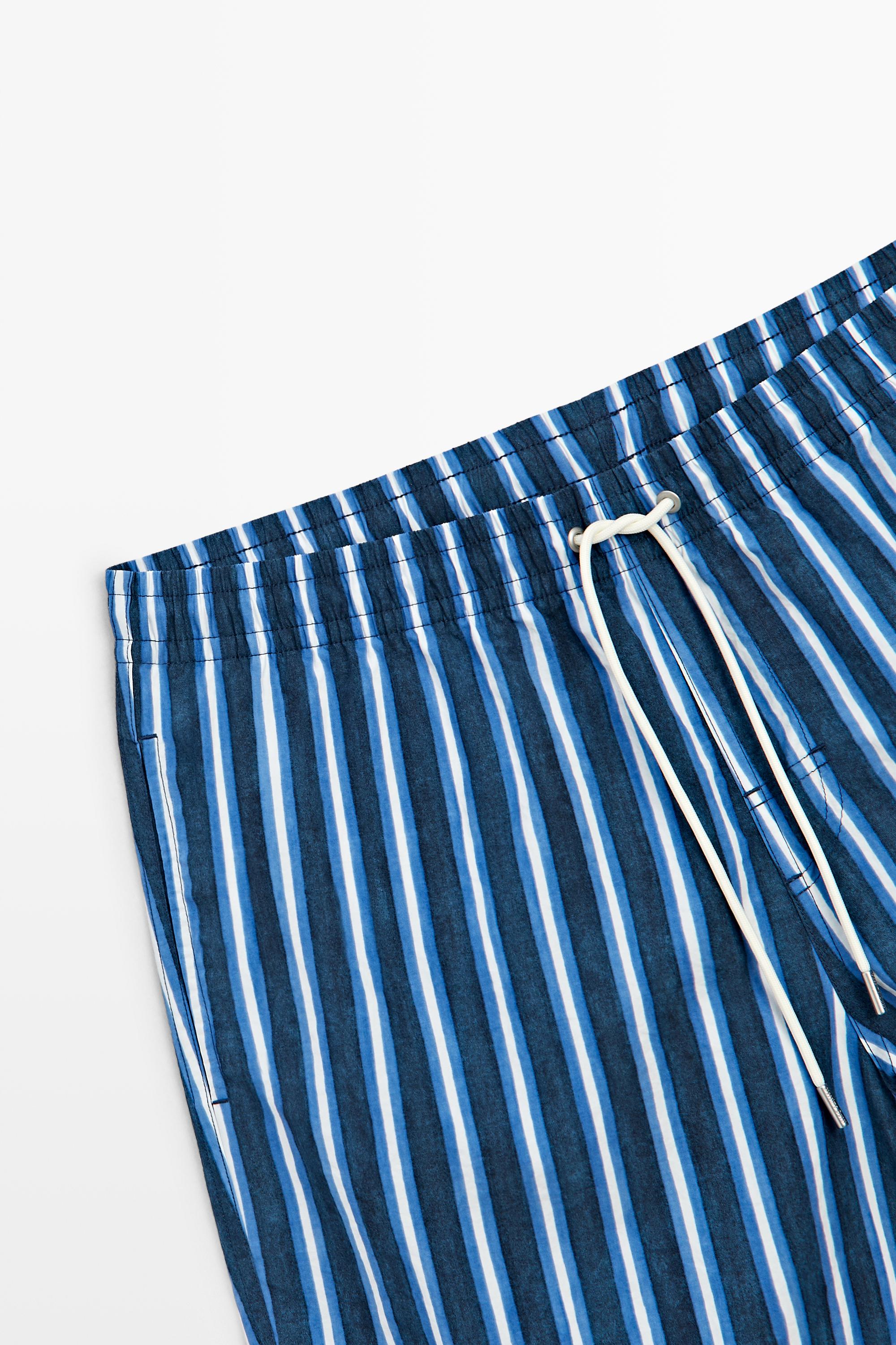 Tri-color striped swimming trunks — DEEP BLUE