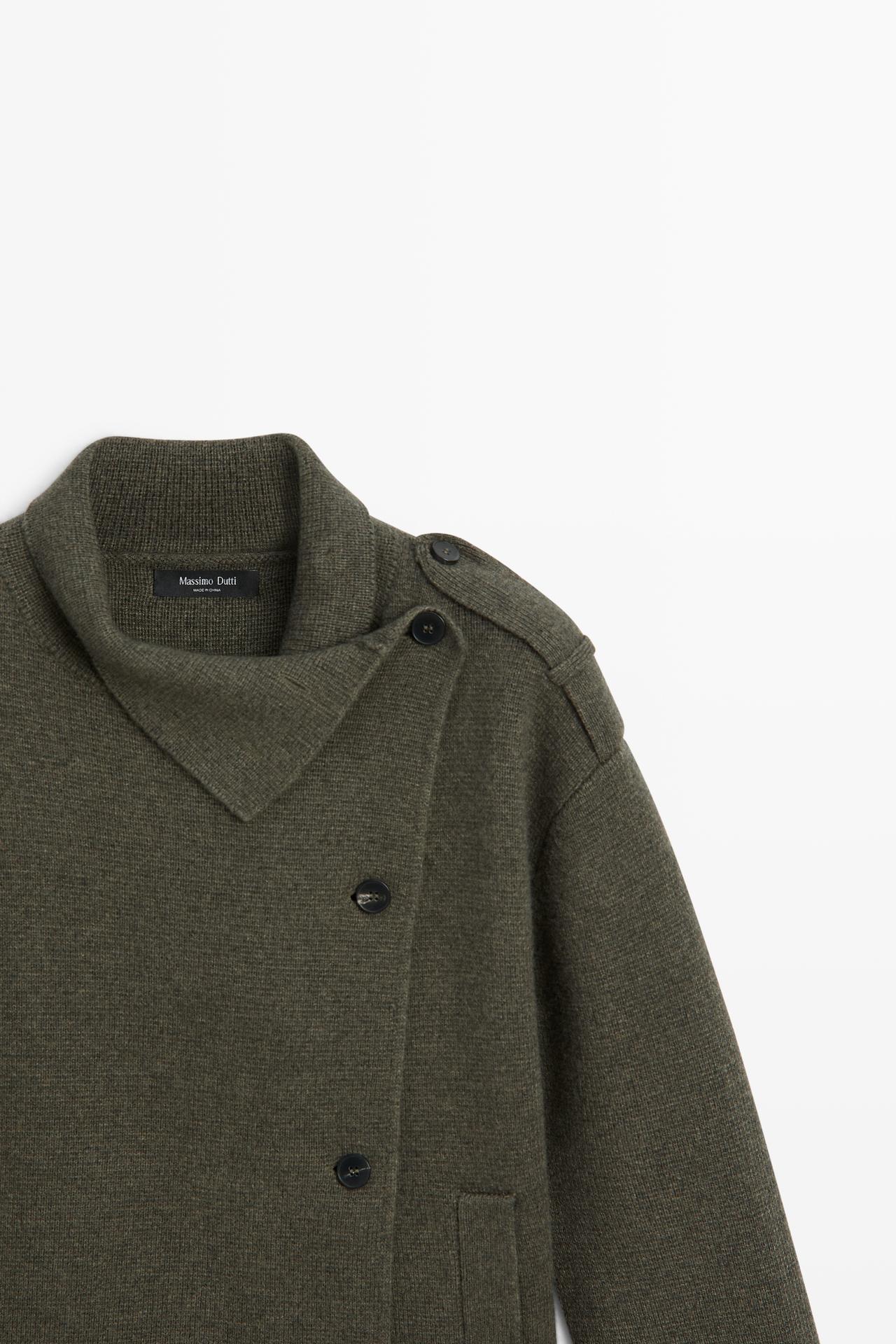 Double-breasted wool-blend knit jacket — Greyish green