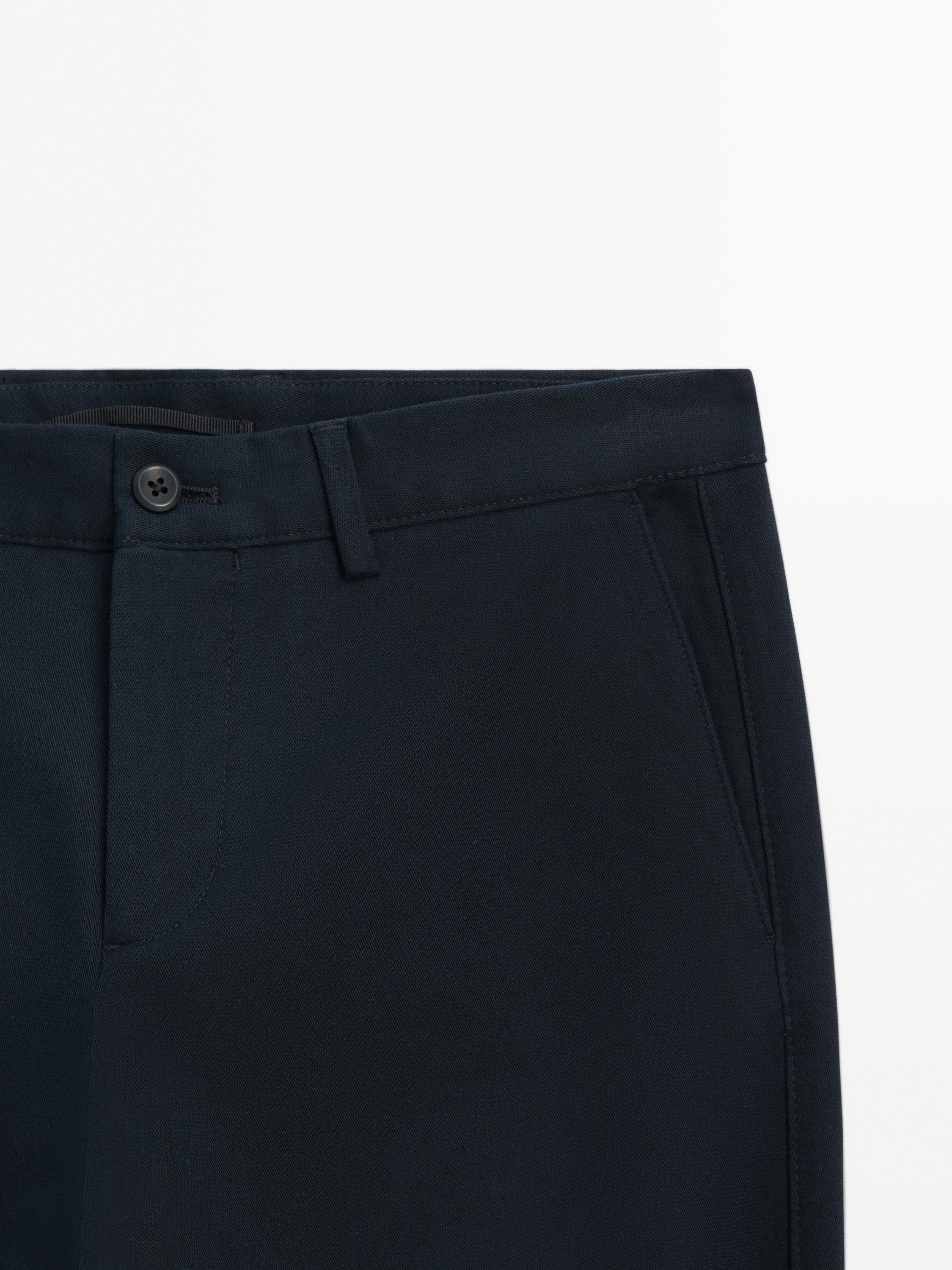 Cotton blend slim fit trousers