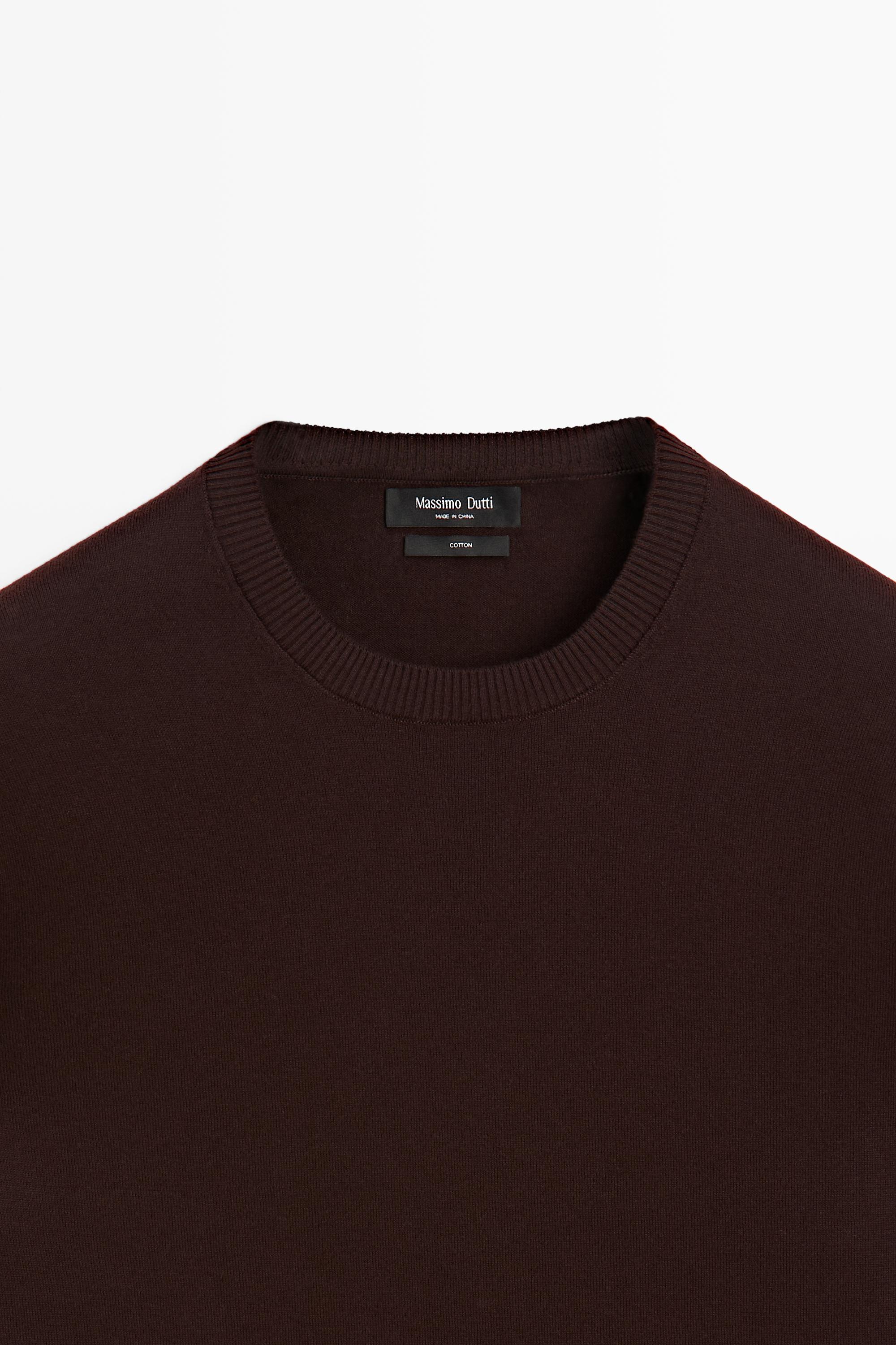 Knit 100% cotton crew neck sweater — BURGUNDY