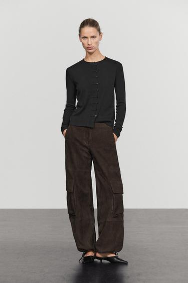 Cotton blend T-shirt with button detail — BLACK 5