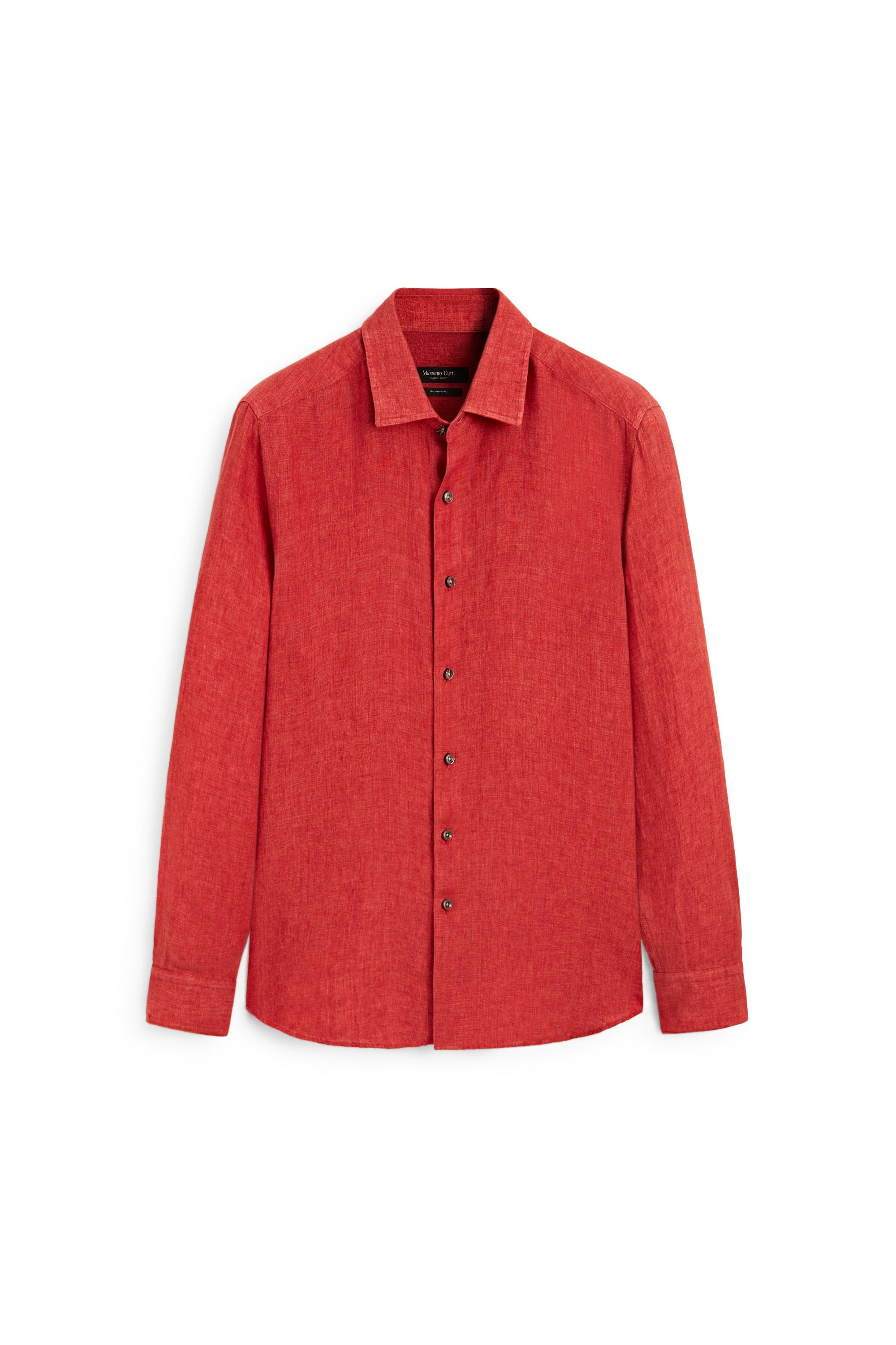 Regular fit 100% linen faded shirt — RED