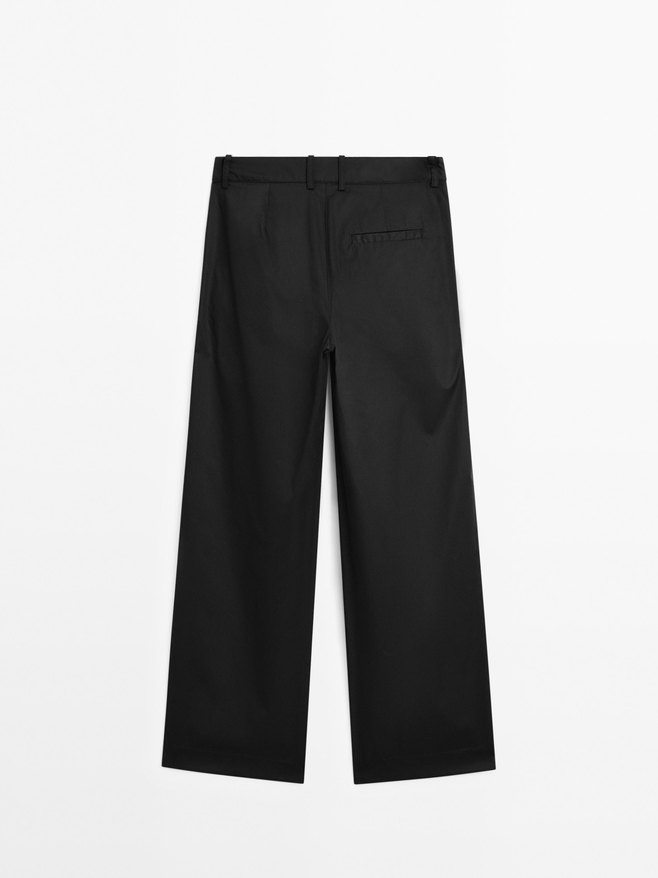 100% cotton mid-rise straight-leg trousers