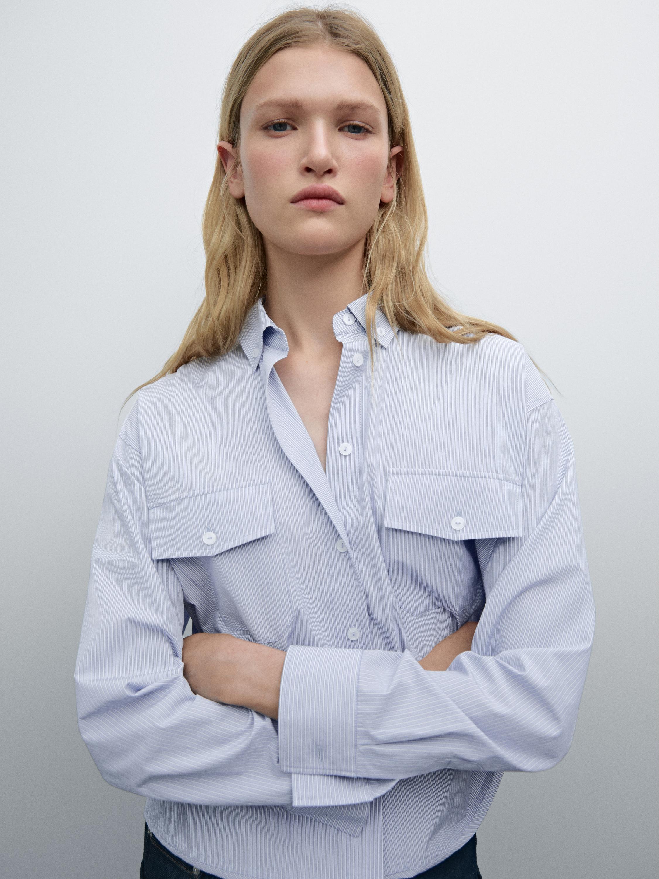 Cropped-Hemd aus reiner Baumwolle mit Taschen