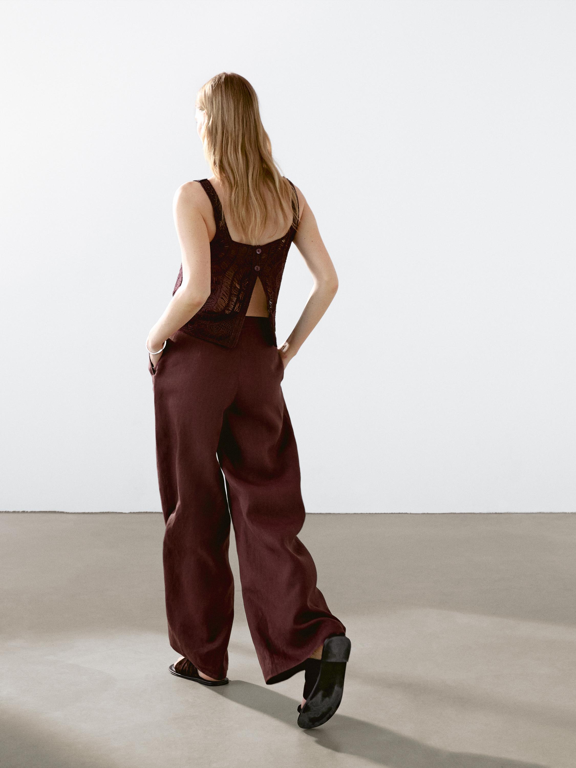 Flowing 100% linen trousers with darts