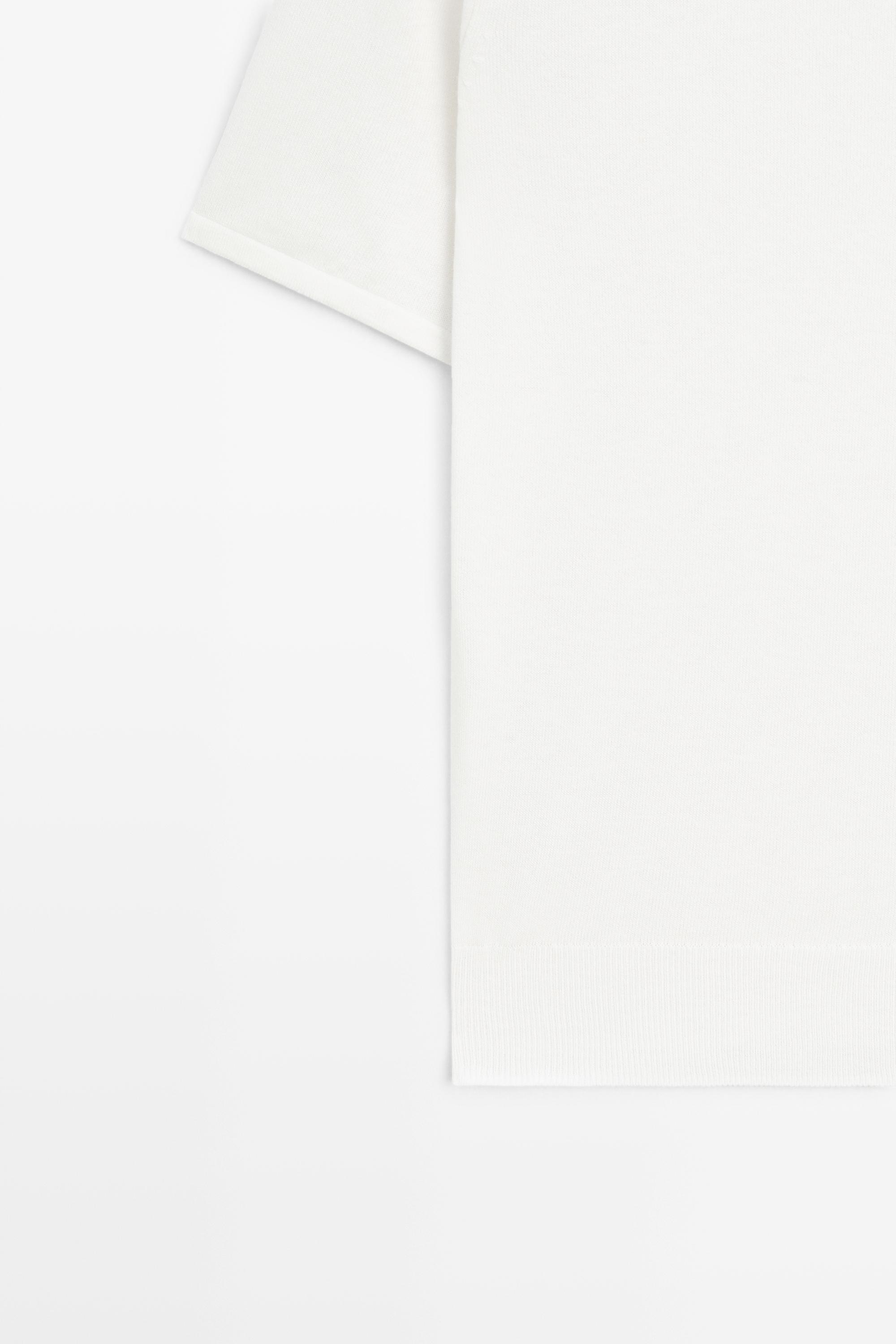 Cotton blend knit short-sleeve sweater — CREAM