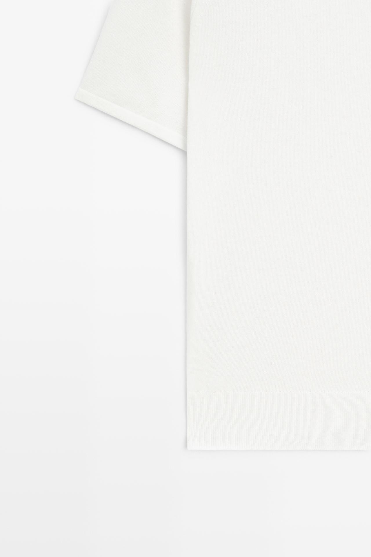 Cotton blend knit short-sleeve sweater — CREAM