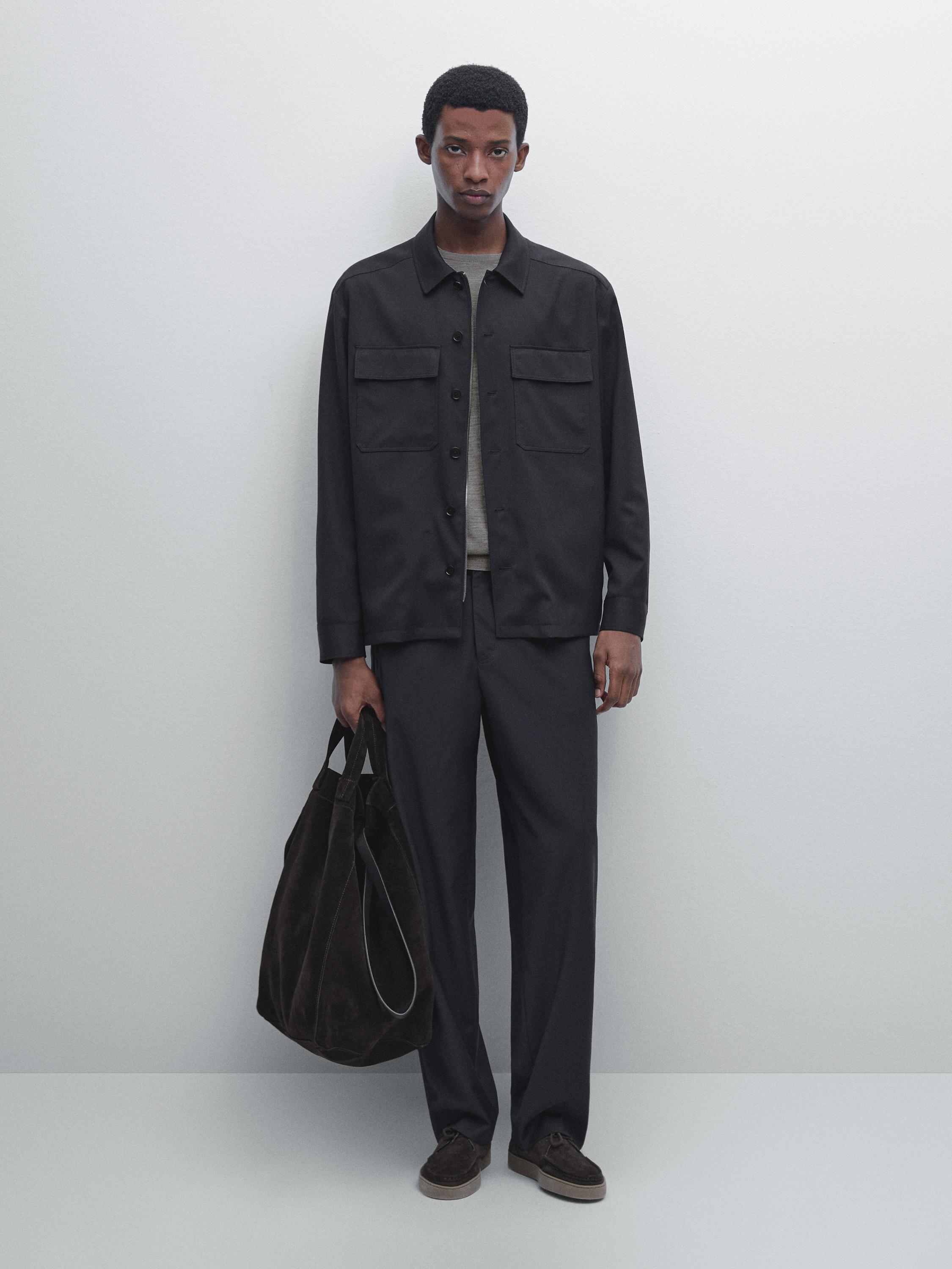 Cool wool blend zipped overshirt