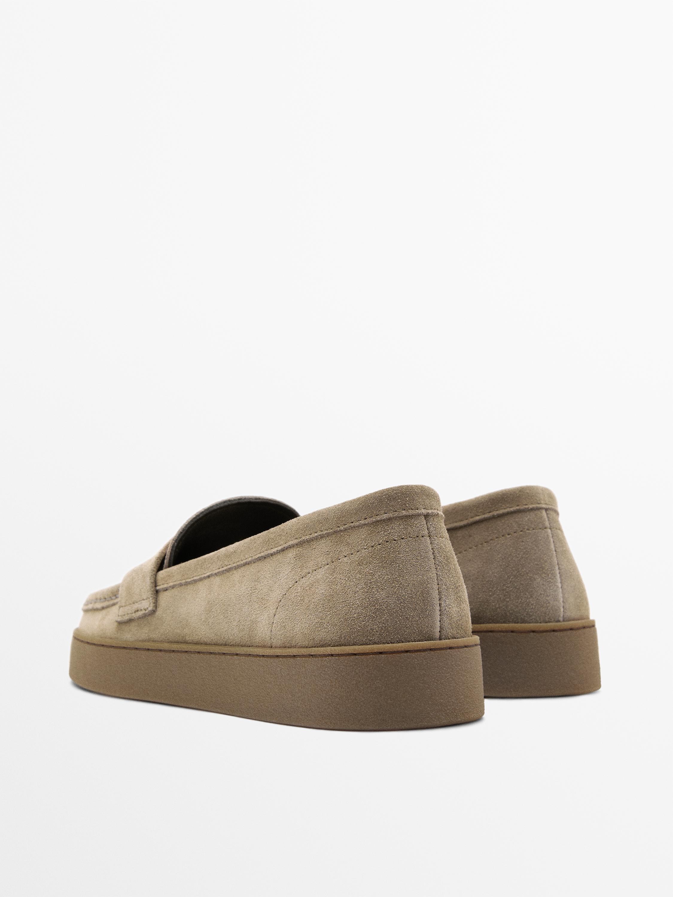 Split leather loafers with caramel sole — SAND