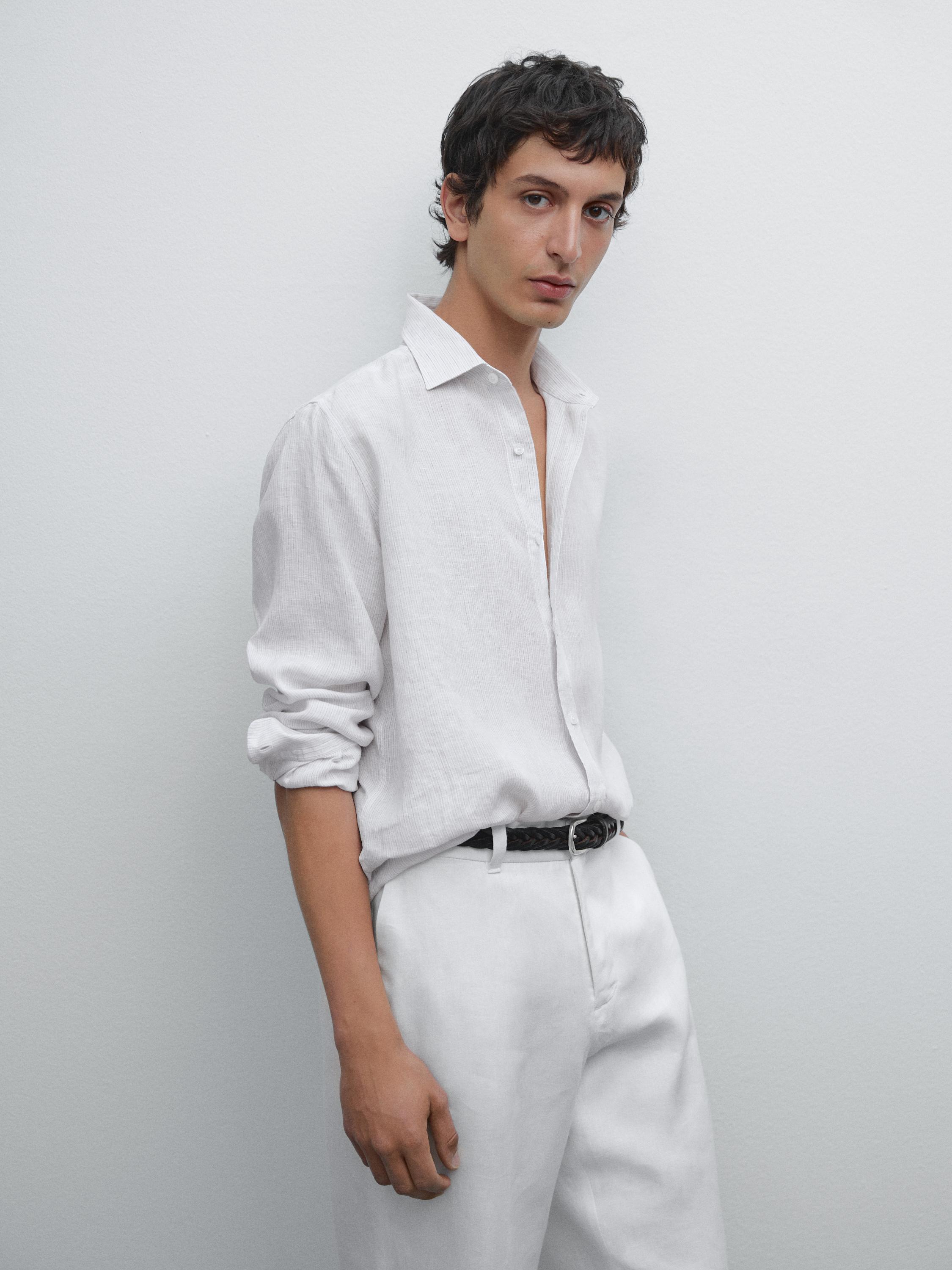 100% linen regular fit striped shirt