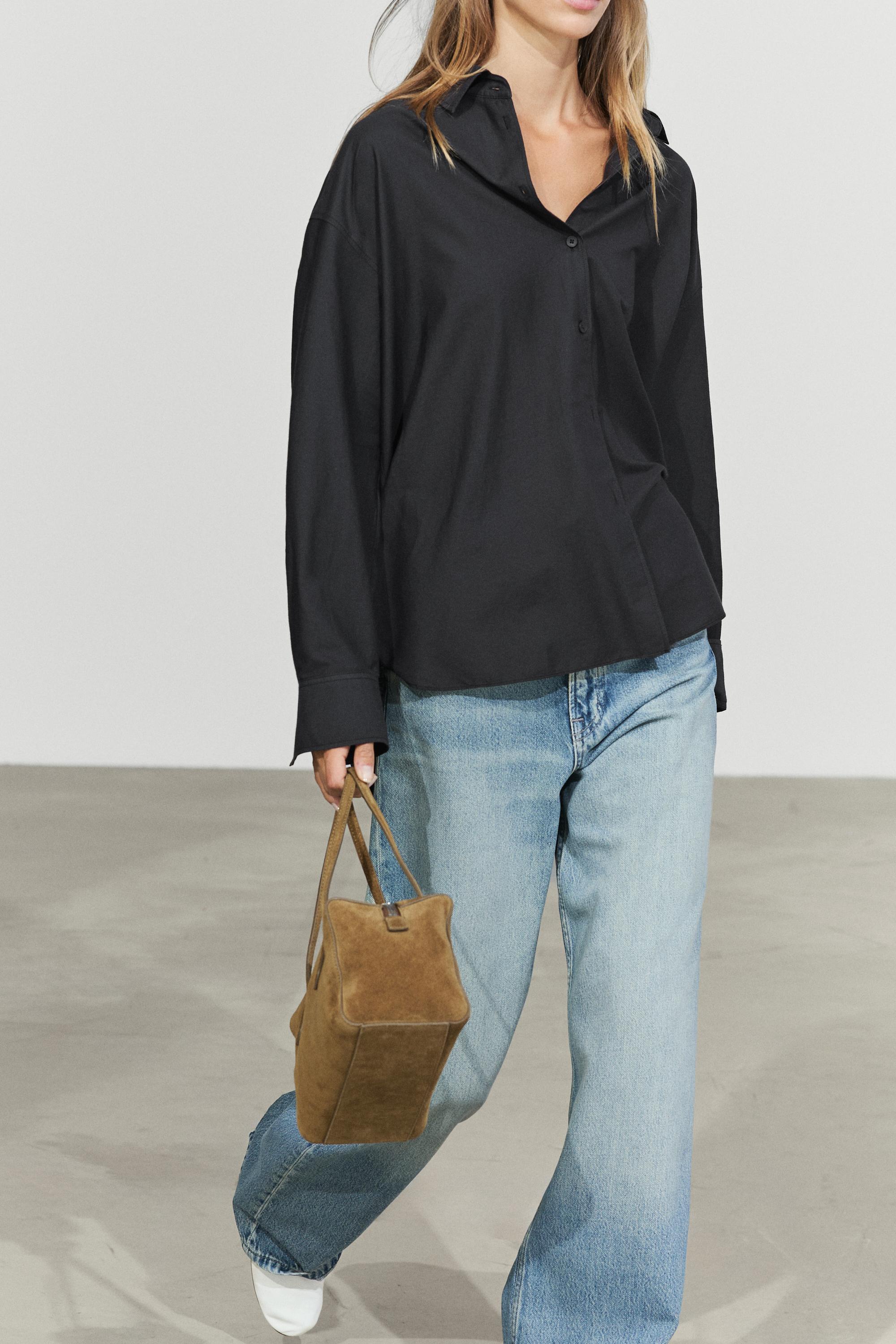 Flowing cotton-silk shirt — BLACK
