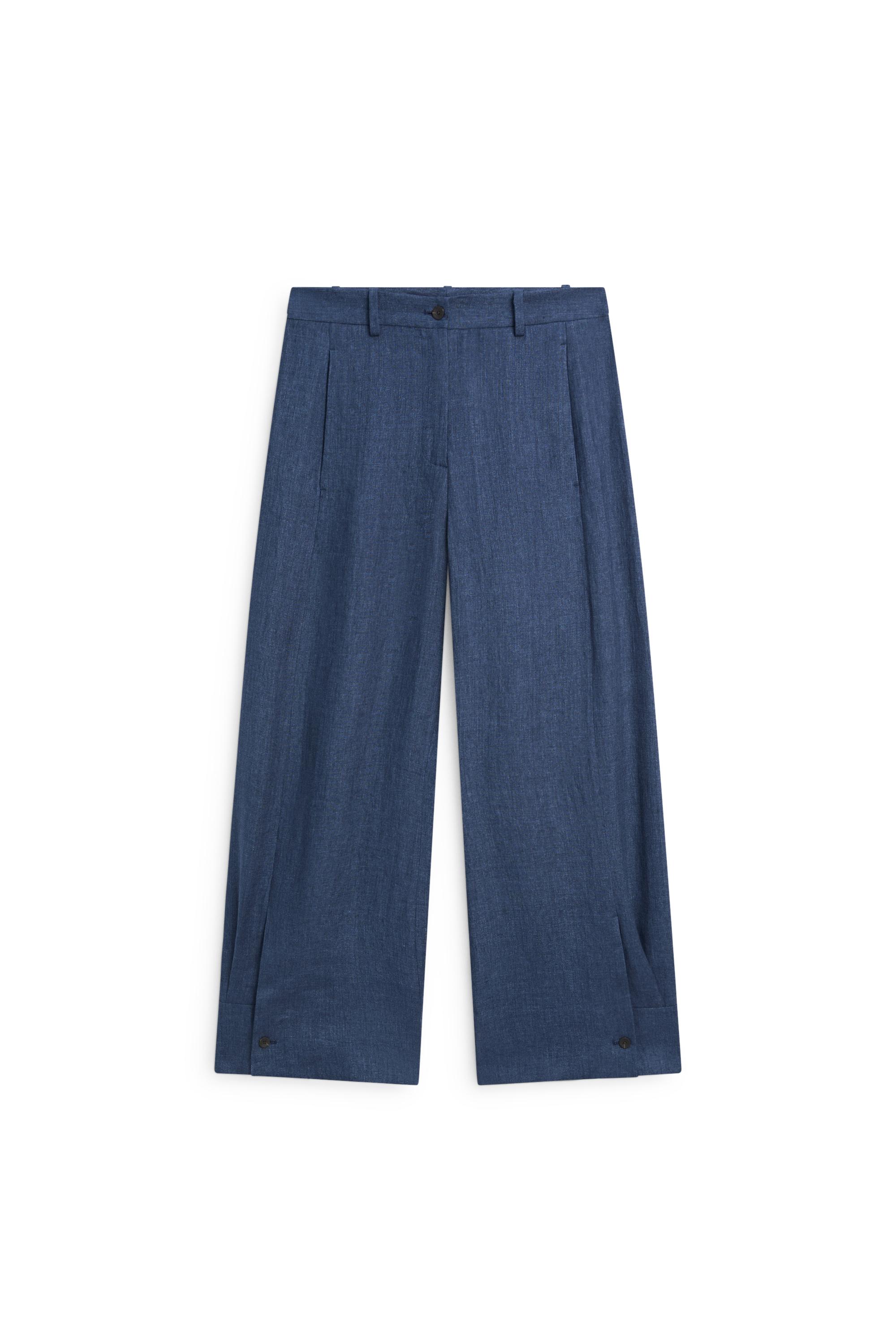 Total look linen pants with buttoned hems — NAVY BLUE