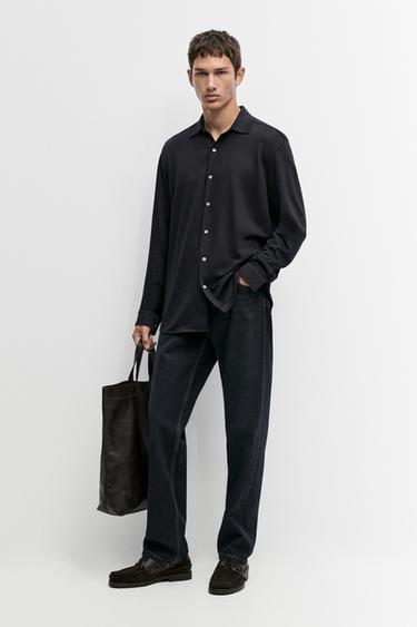 Stretch slim fit cotton shirt — BLUE 1