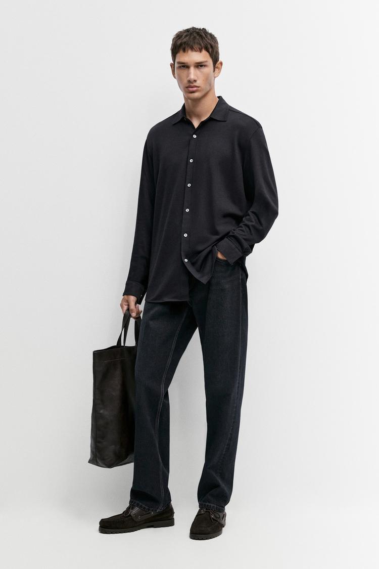 Stretch slim fit cotton shirt — BLUE