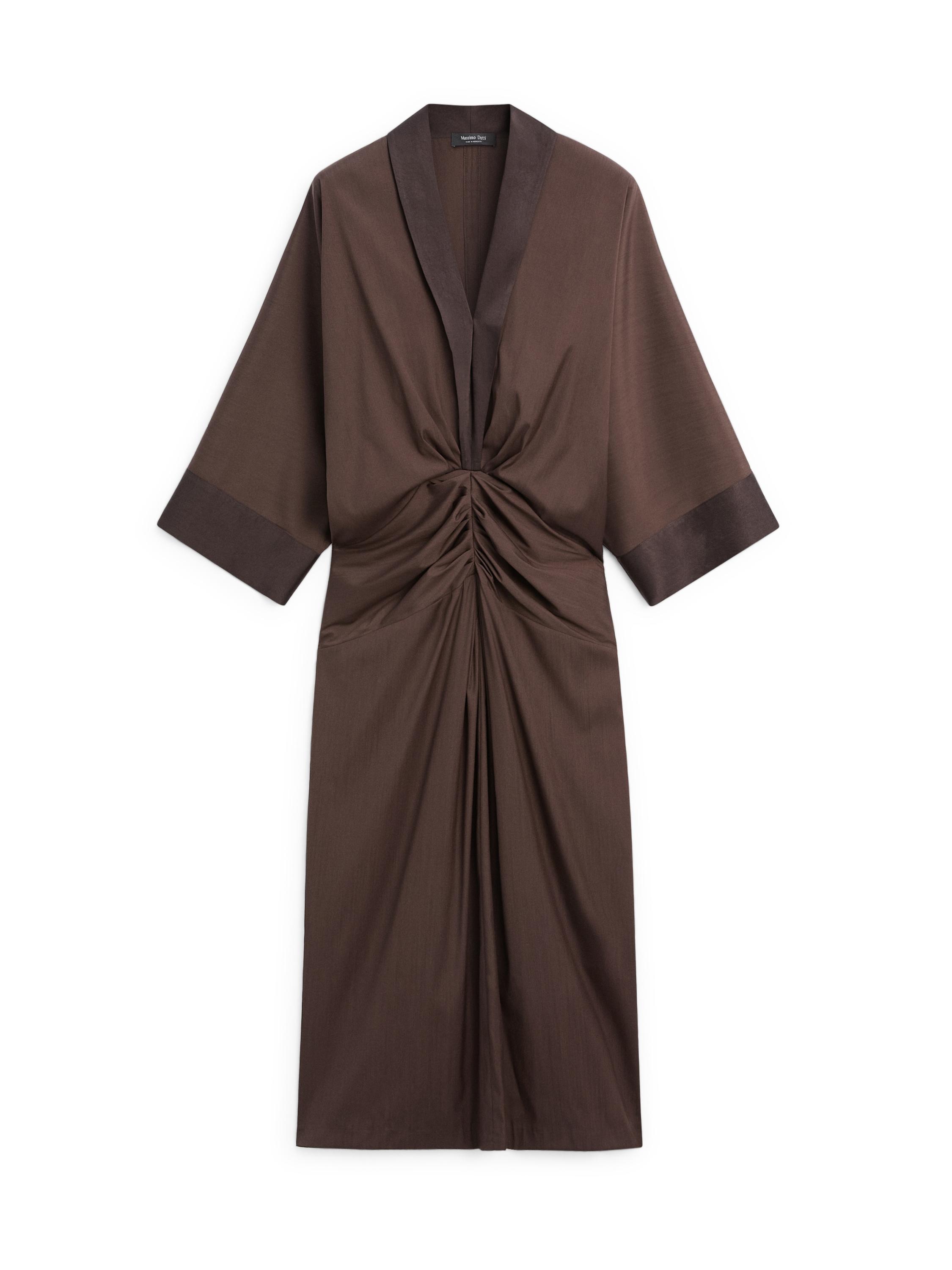 Long sleeve dress with gathered detail — Chocolate