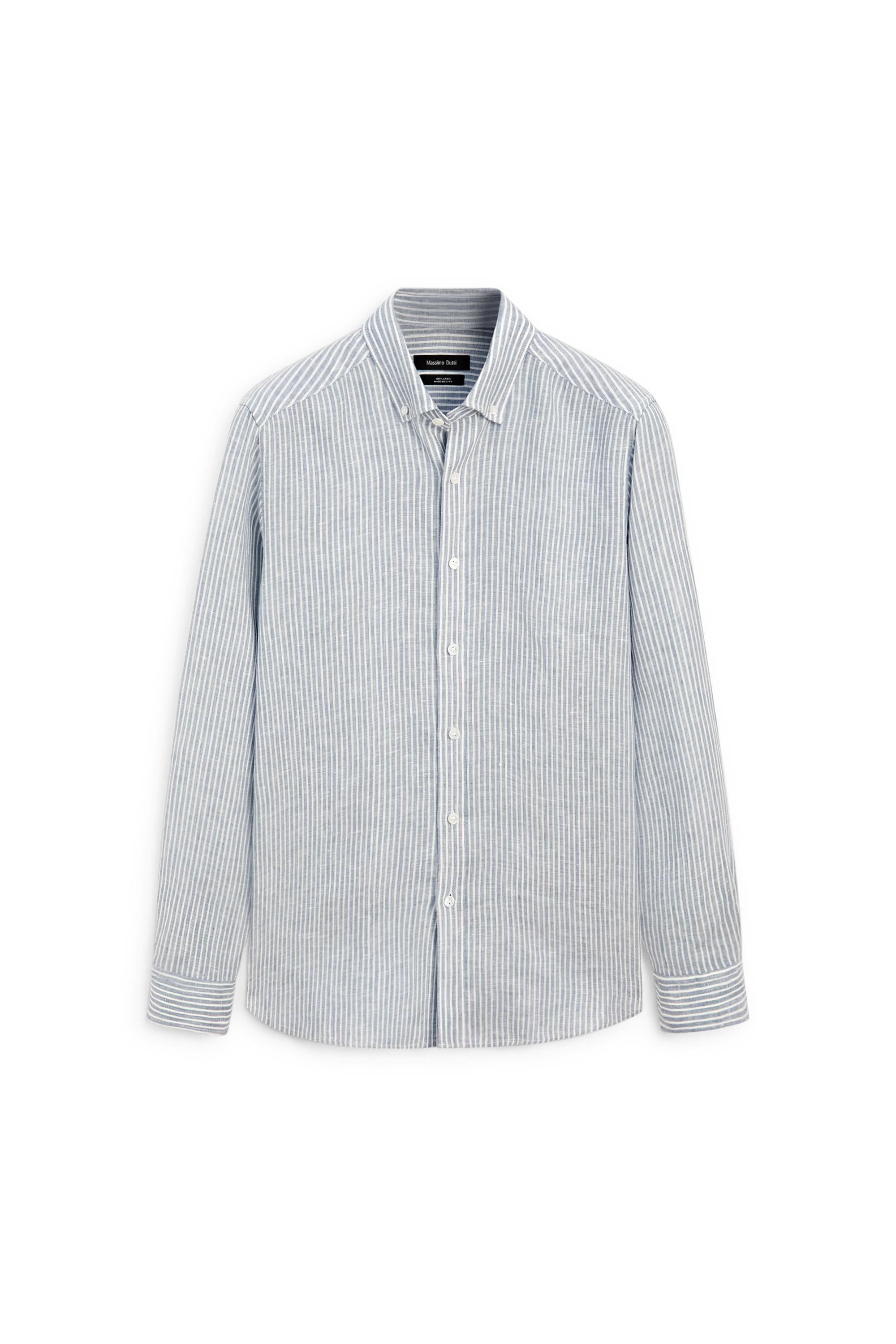100% linen regular fit striped shirt — SKY BLUE