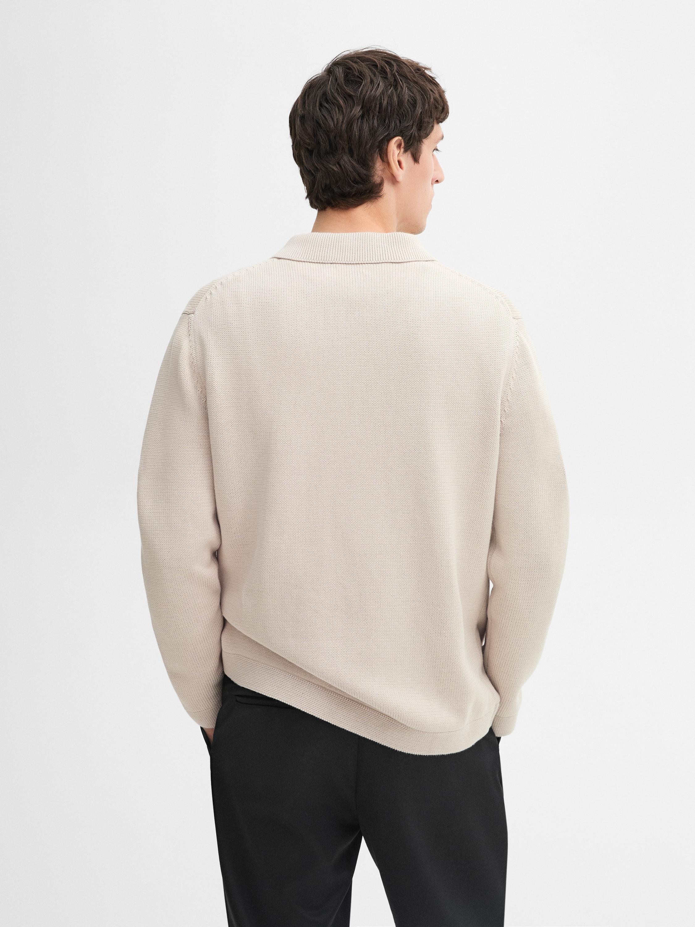 Knit sweater with zip polo collar