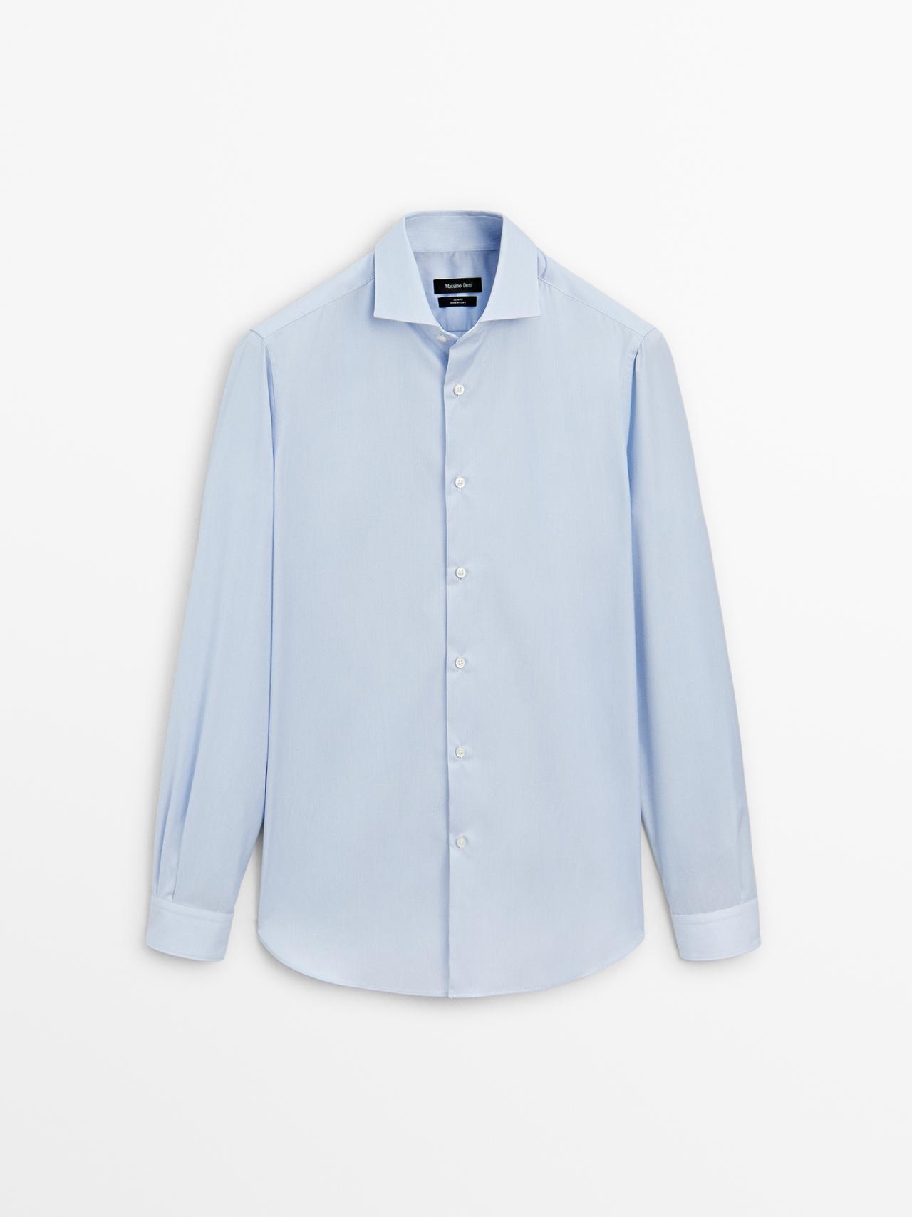 Massimo Dutti - Herre - Slim Fit, Mikrostribet Skjorte - Himmelblå - 41