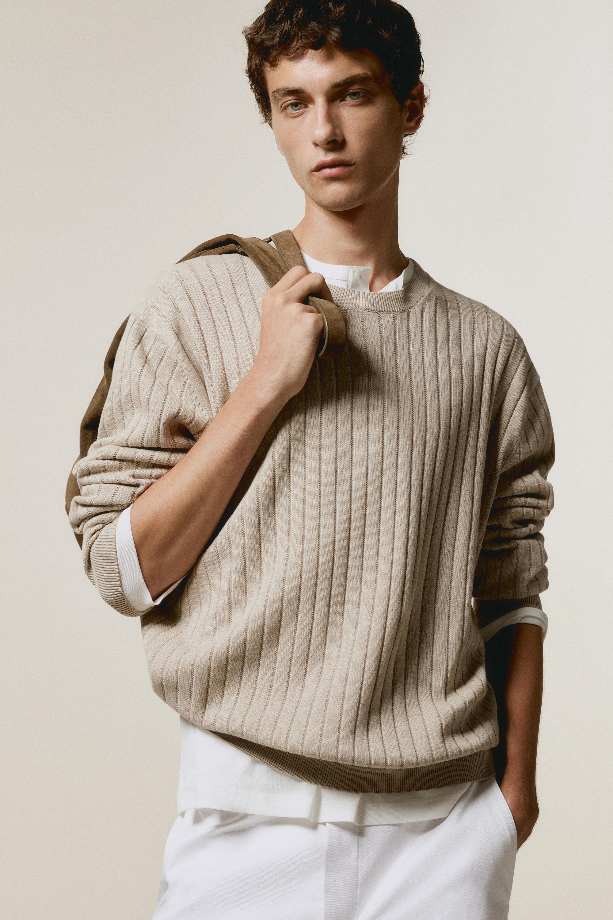 100% cotton ribbed knit sweater — GREENISH