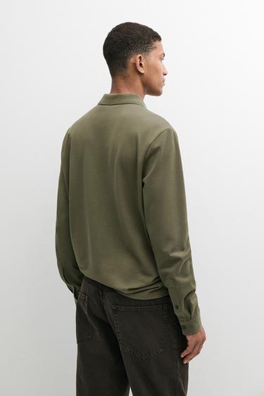 100% cotton micro-textured knit polo shirt — GREEN 5
