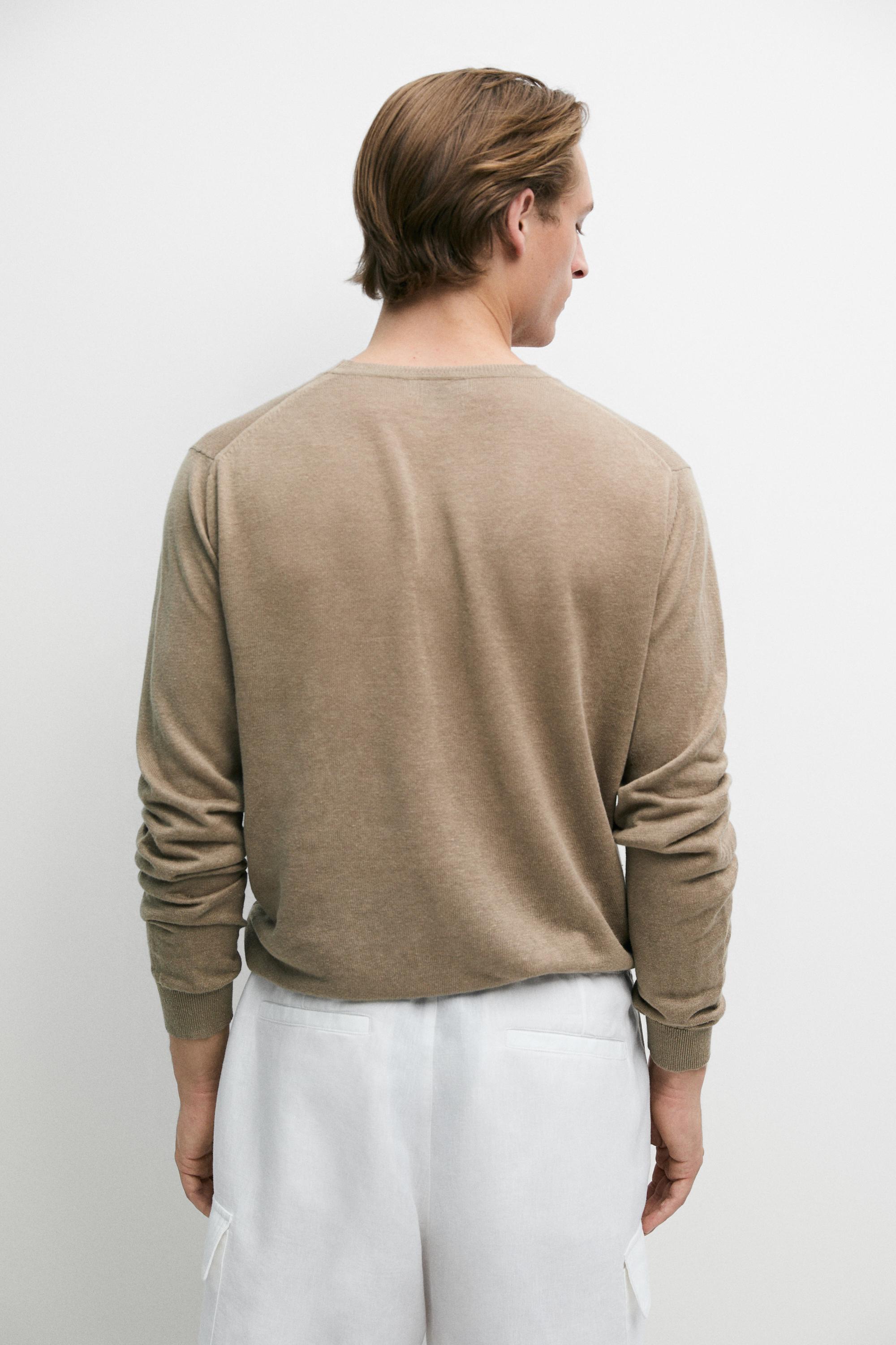 100% linen knit crew neck sweater — Sand beige
