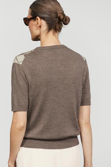 Short sleeve argyle pattern sweater — TAUPE GREY 5