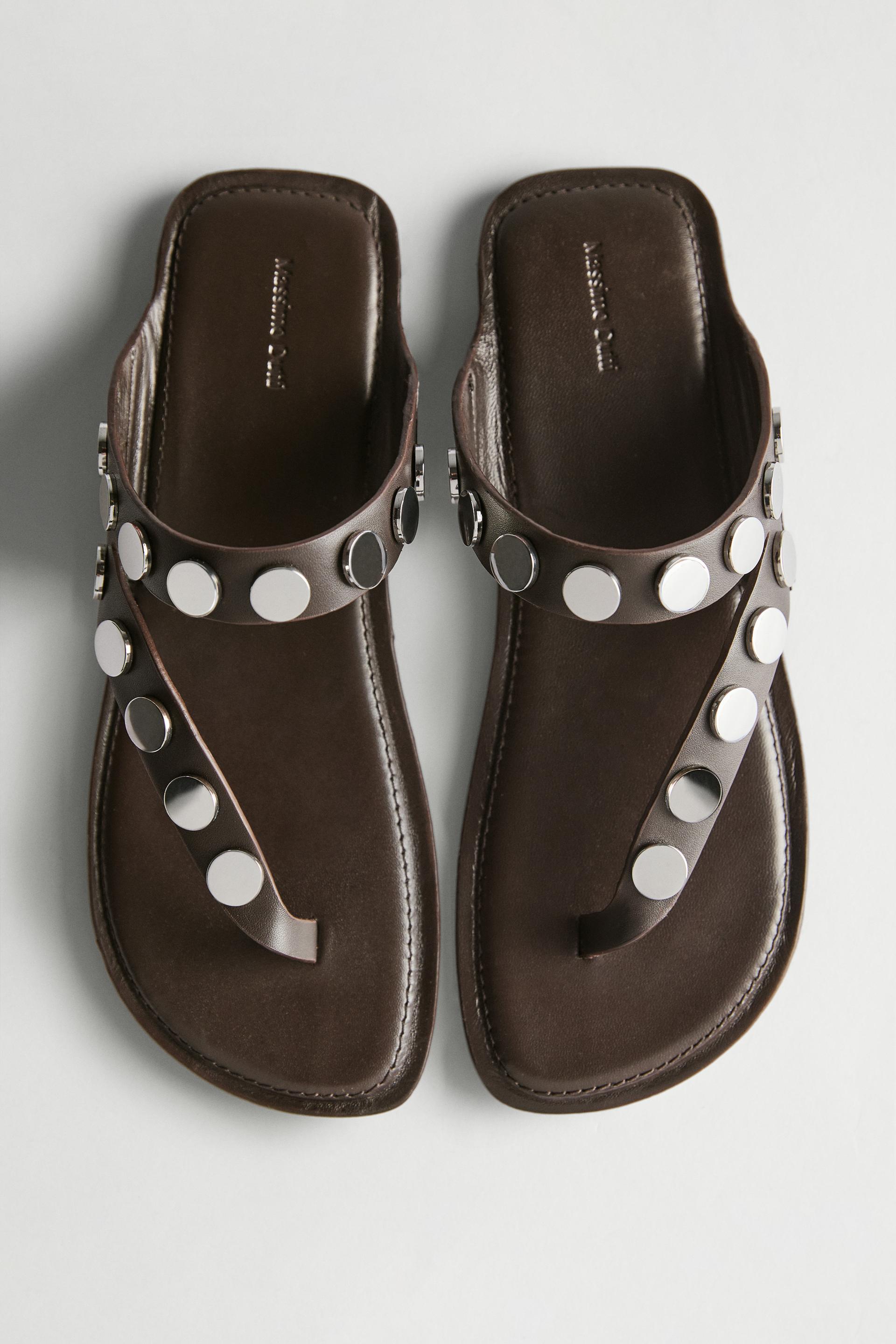 Sandalia Piel Con Tachas - Marrón - 42 - Massimo Dutti - Mujer