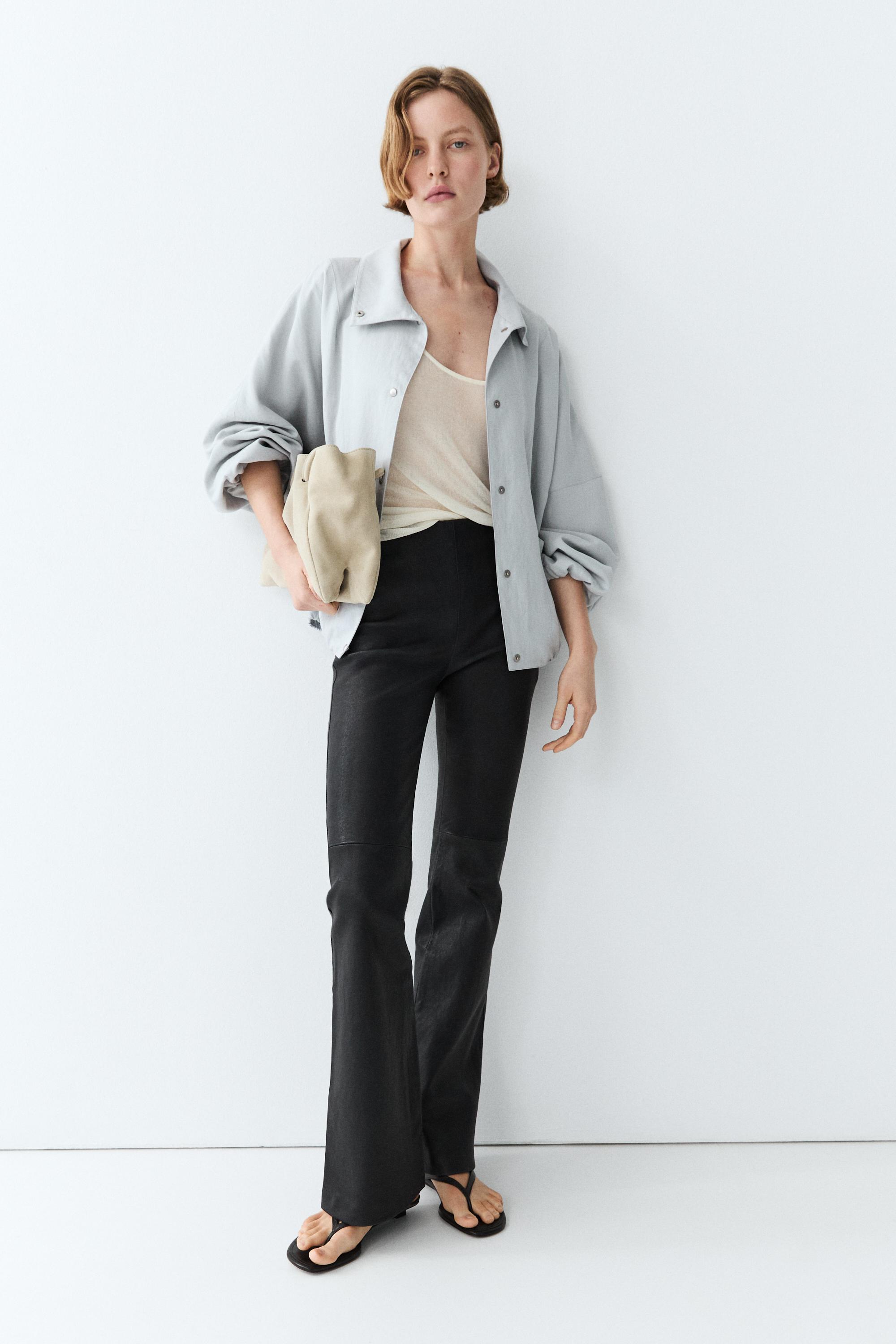 Nappa leather flare fit leggings — BLUE