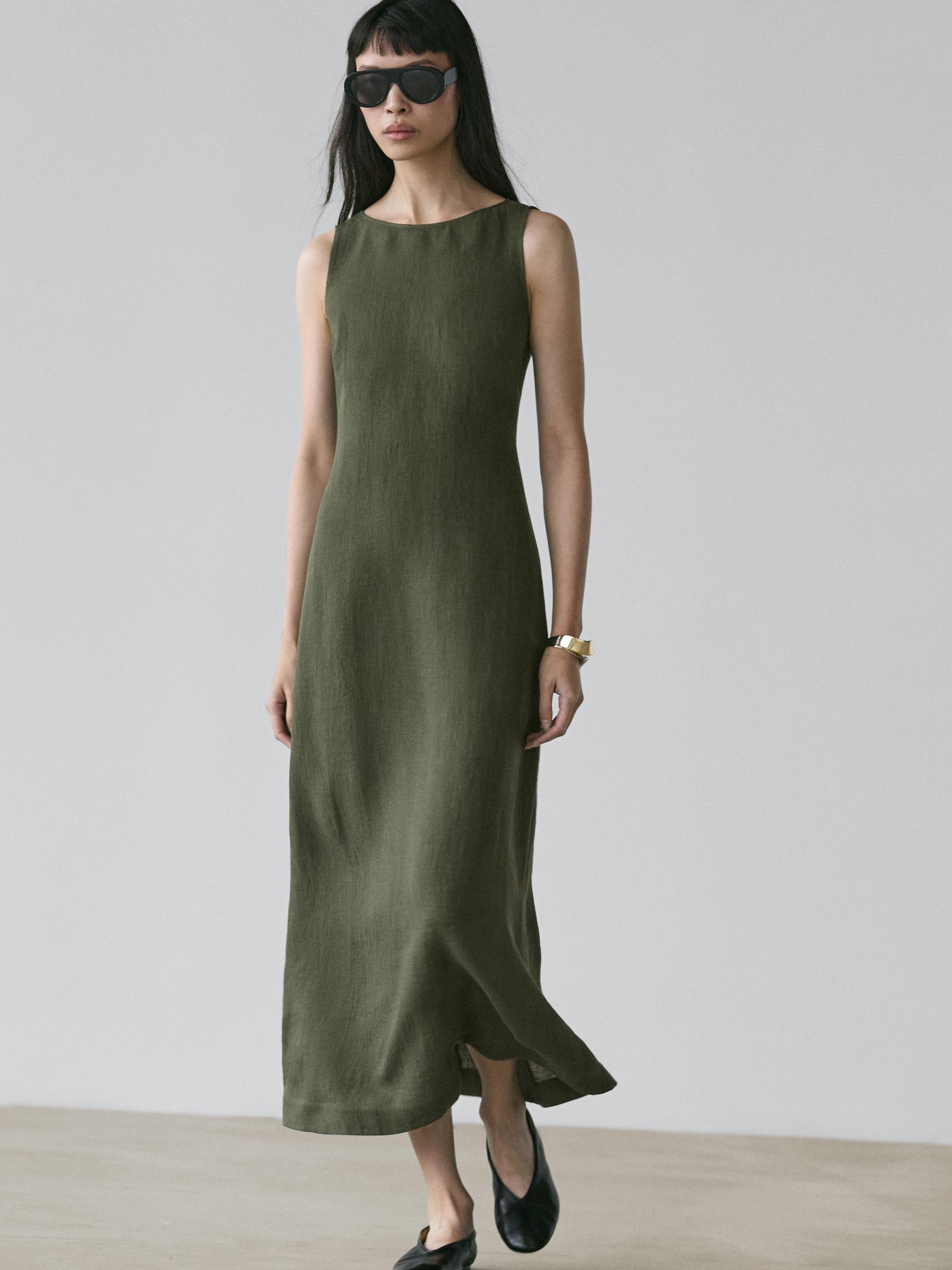 Long Linen Dress - Green - 4 - Massimo Dutti - Women Long Linen Dress - Green - 4 - Massimo Dutti - Women