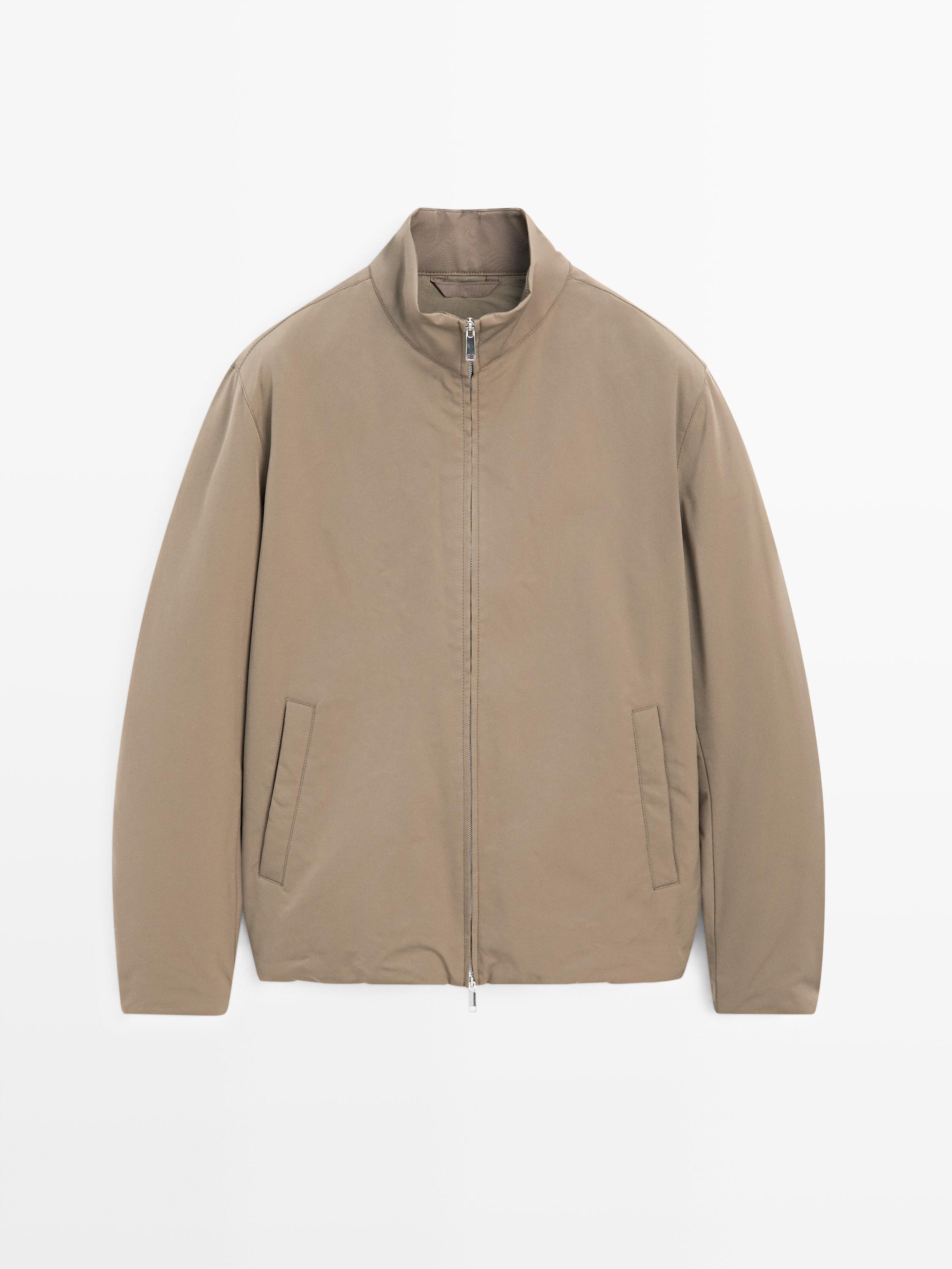 Water-repellent puffer jacket with high neck — PALE KHAKI