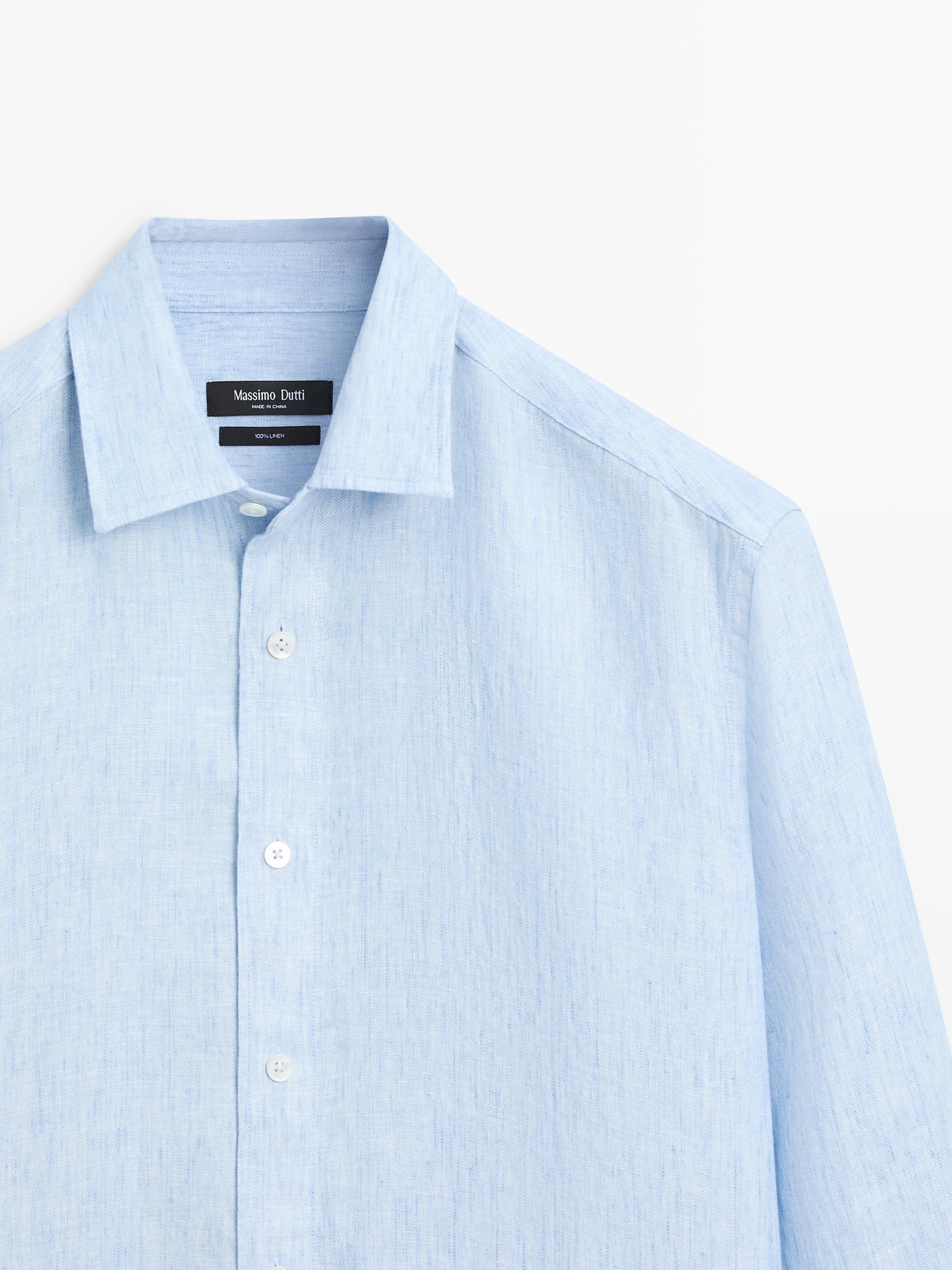 100% linen regular fit shirt — Light Blue