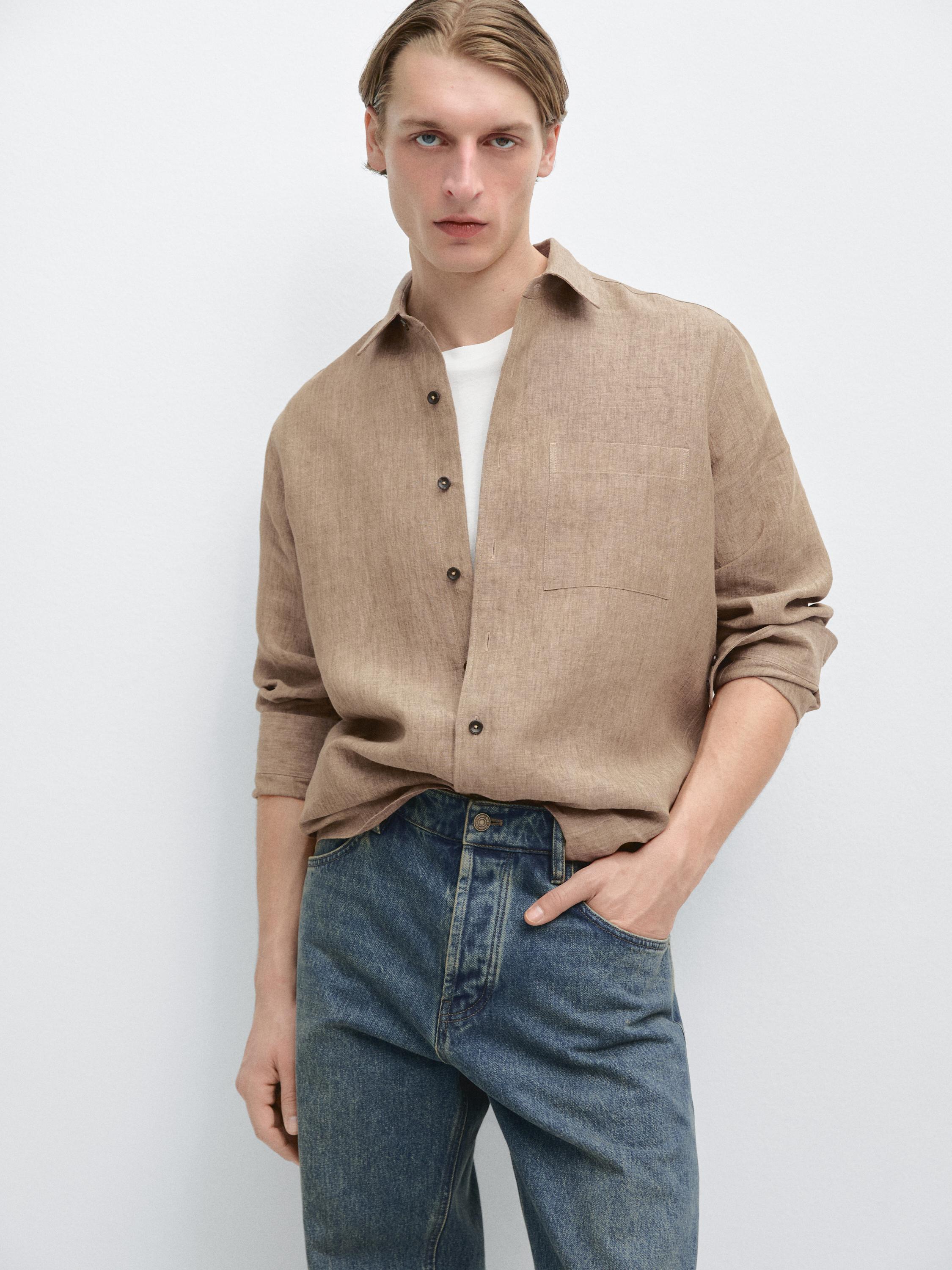 Faded linen shirt with pocket detail
