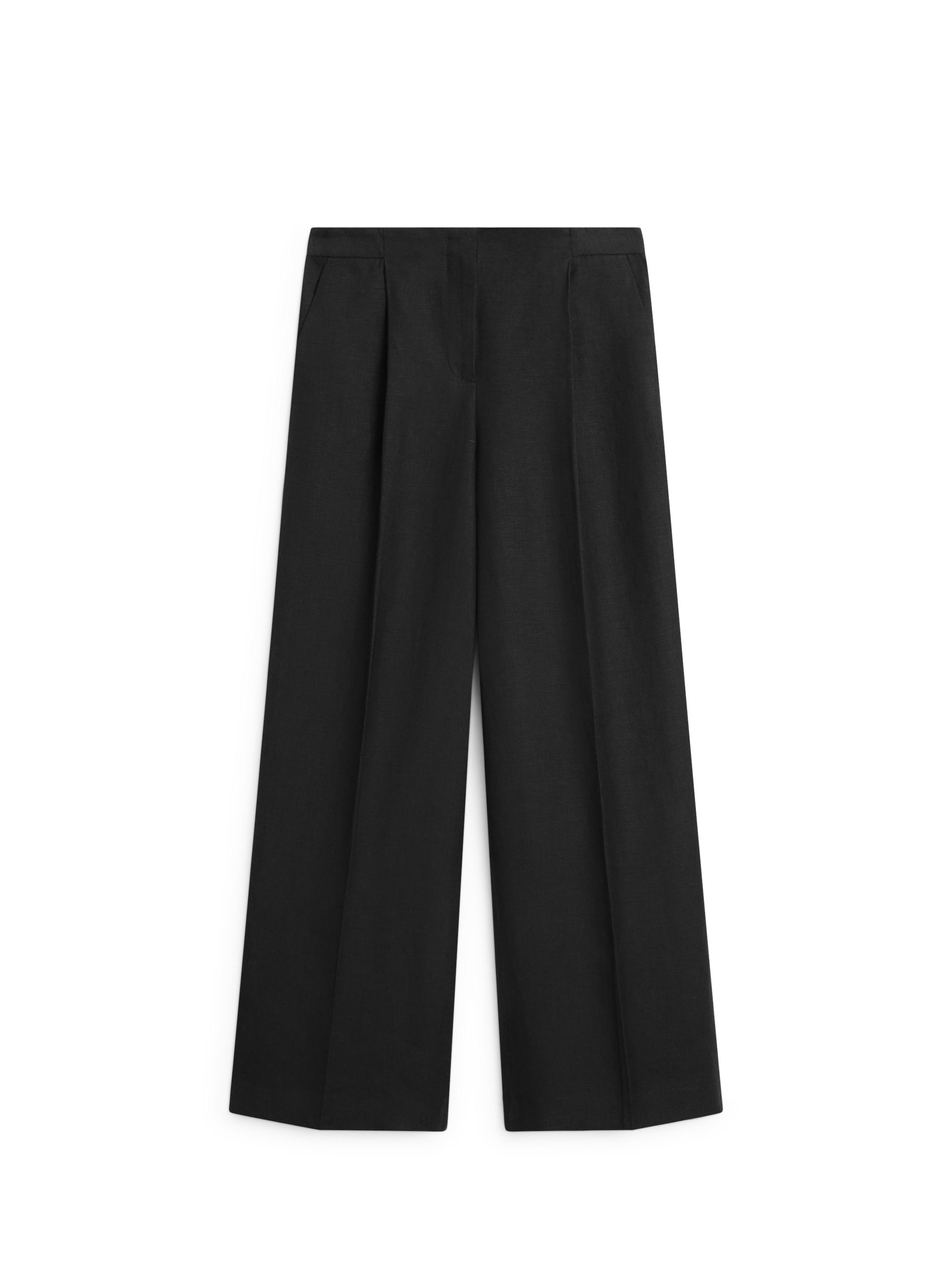 Flowing linen suit trousers — BLACK