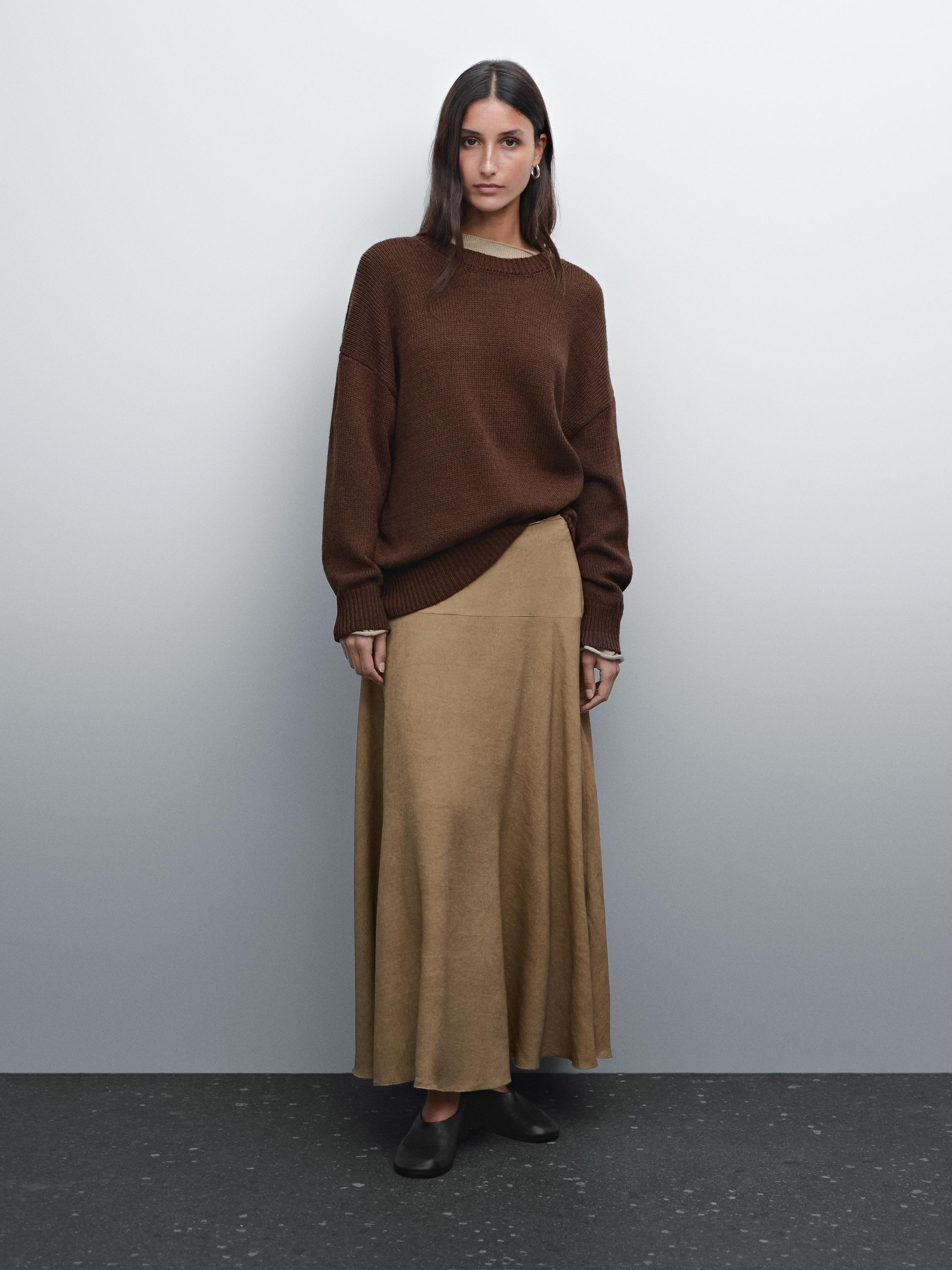 Linen blend knit crew neck sweater