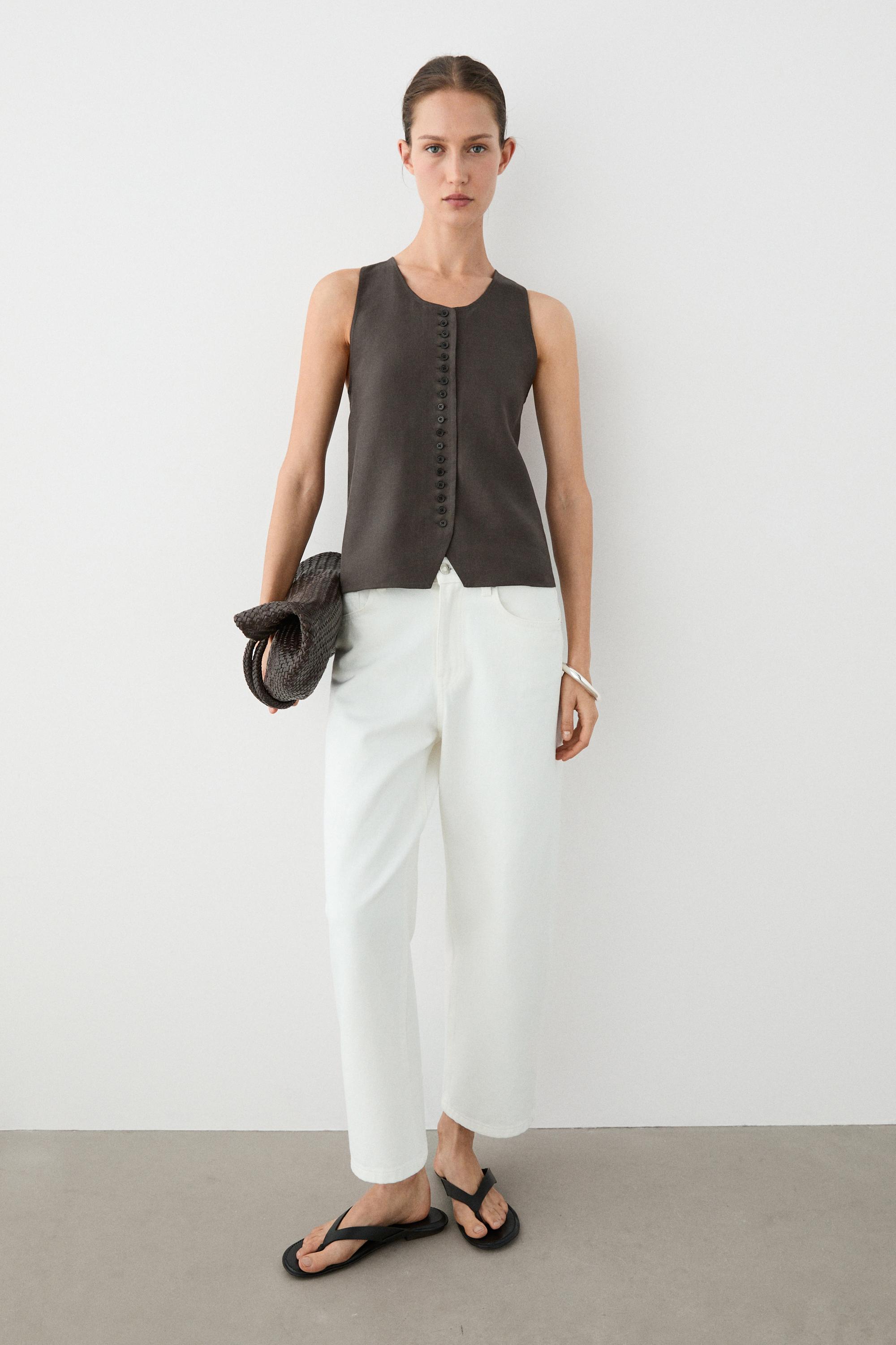 100% linen vest — BROWN MARL
