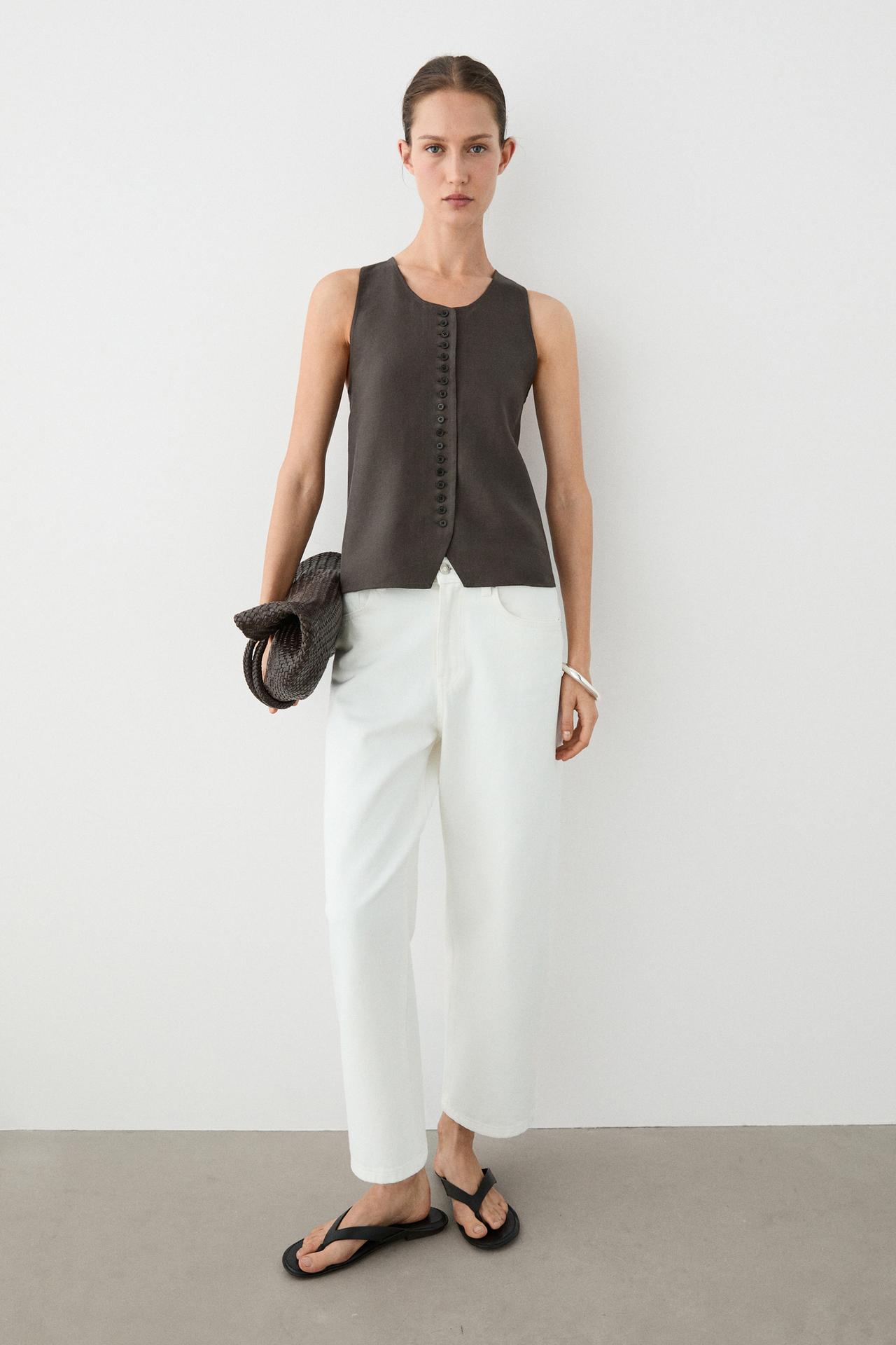 100% linen vest — BROWN MARL