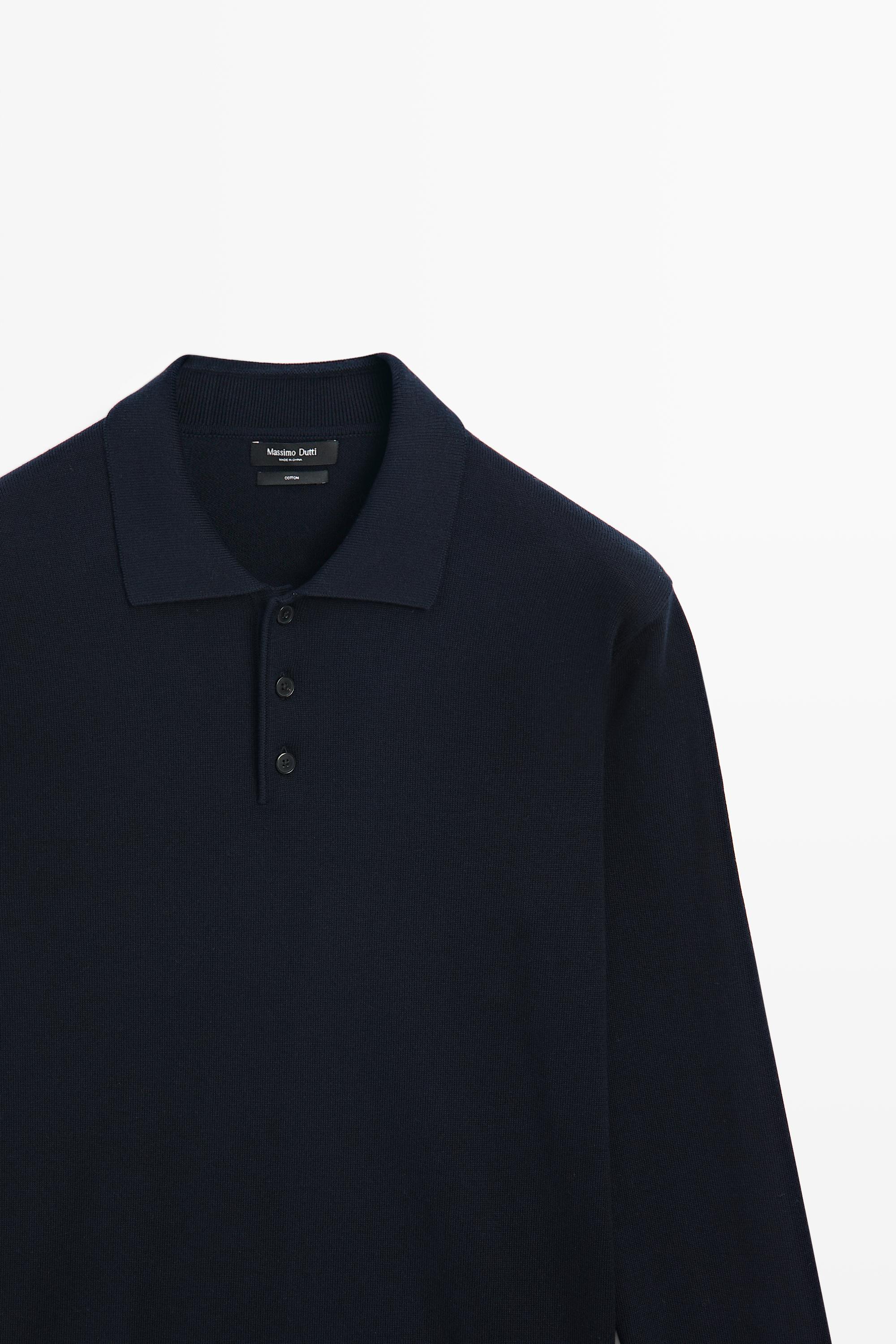 100% cotton knit polo sweater — NAVY BLUE