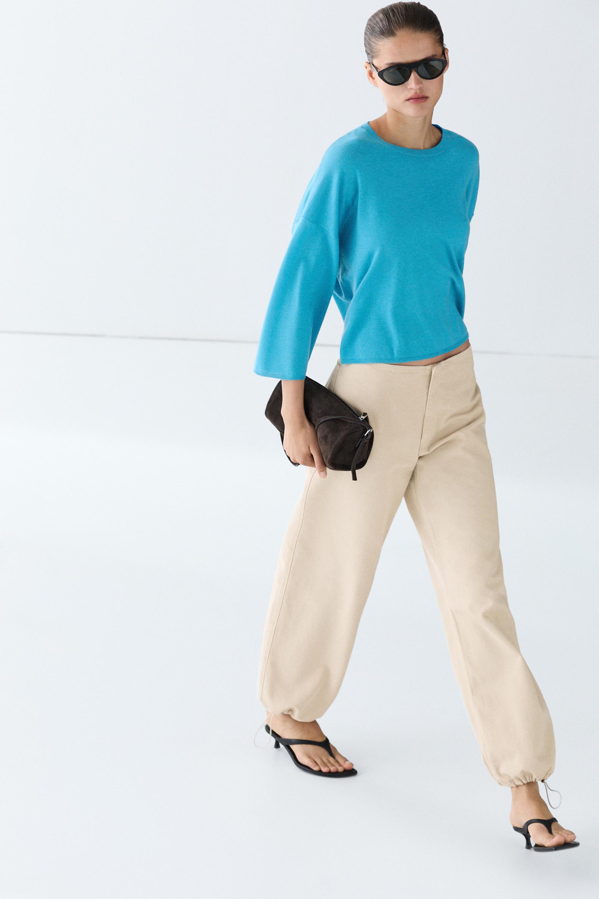 Round neck knit sweater — TURQUOISE
