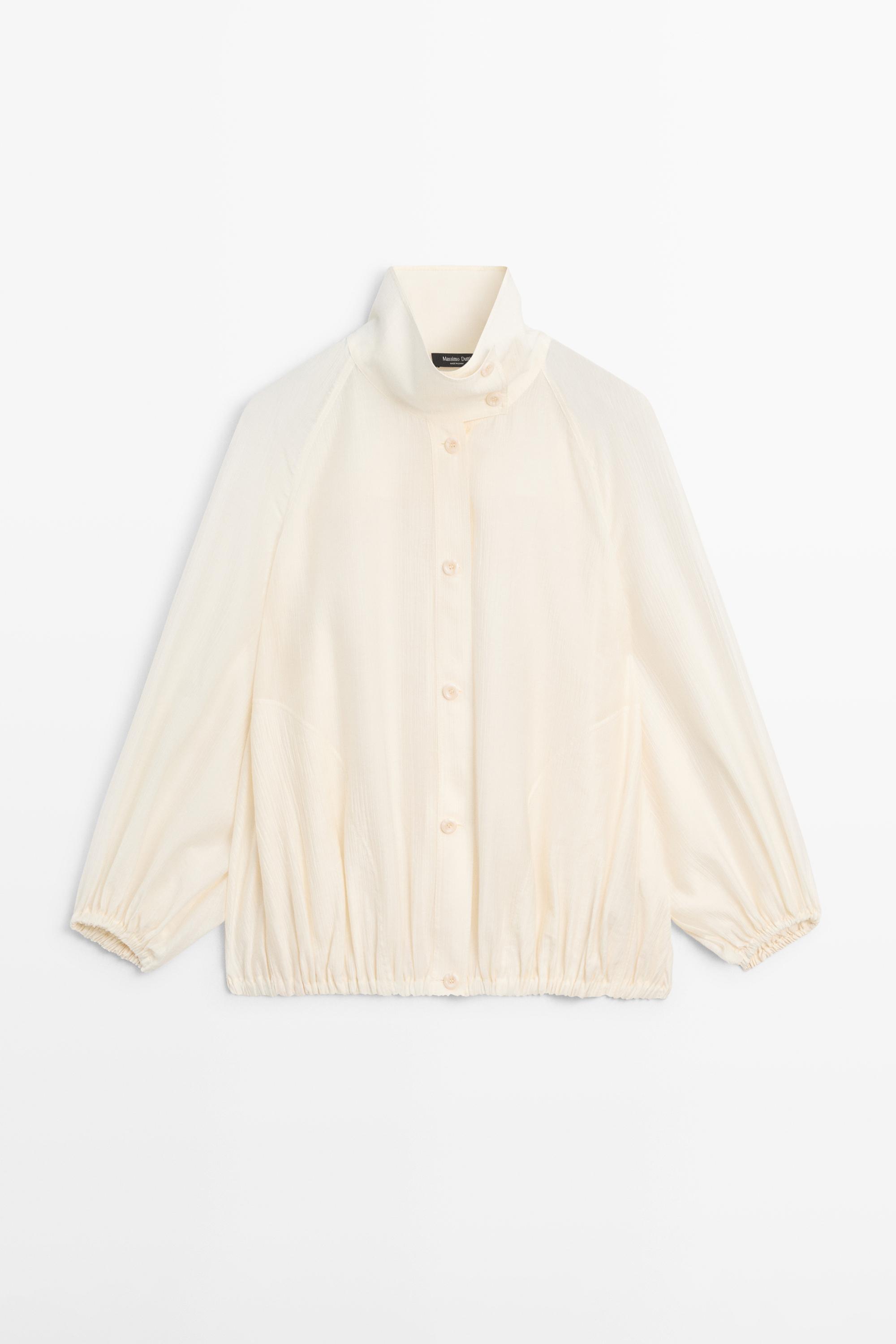 Fluid overshirt with puff detail — CREAM