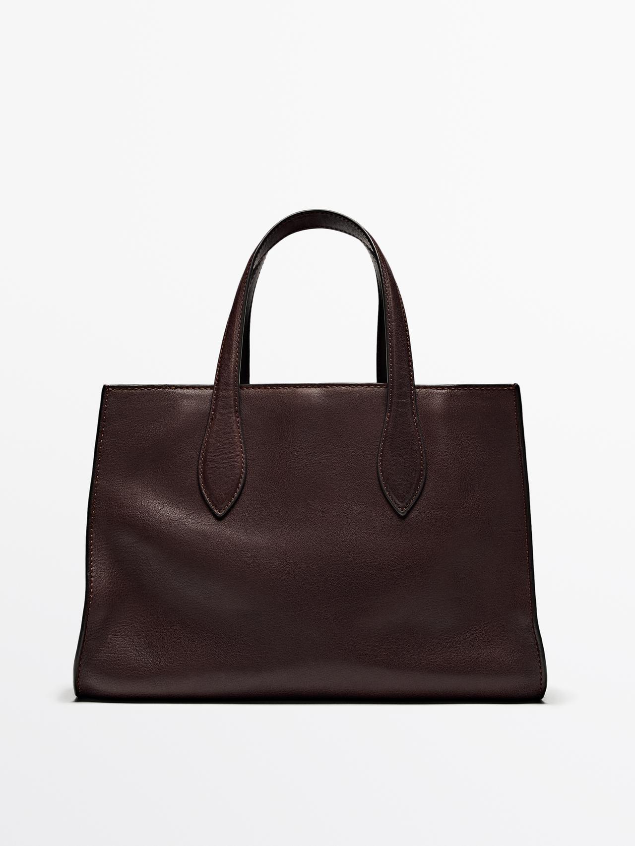 Massimo Dutti - Dame - Shoppertaske I Nappaskind - Rødbrun - 01