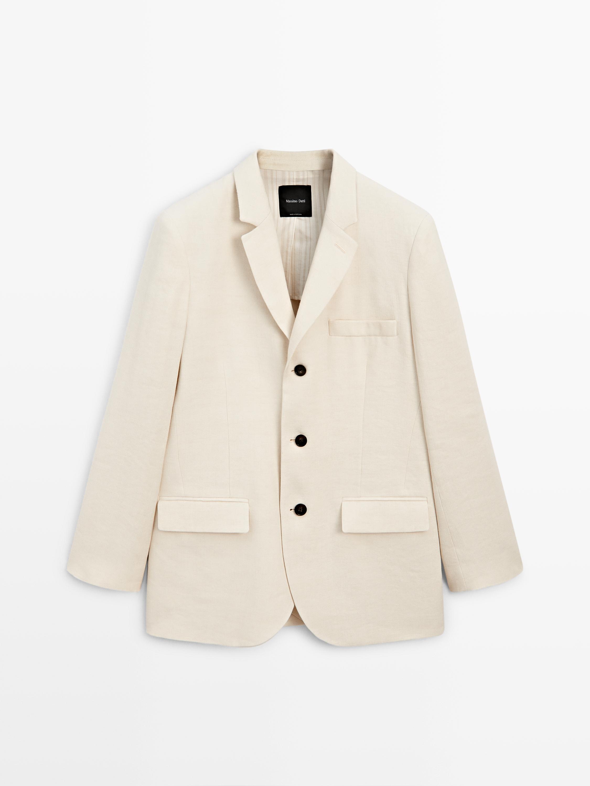 Linen blend suit blazer — CREAM